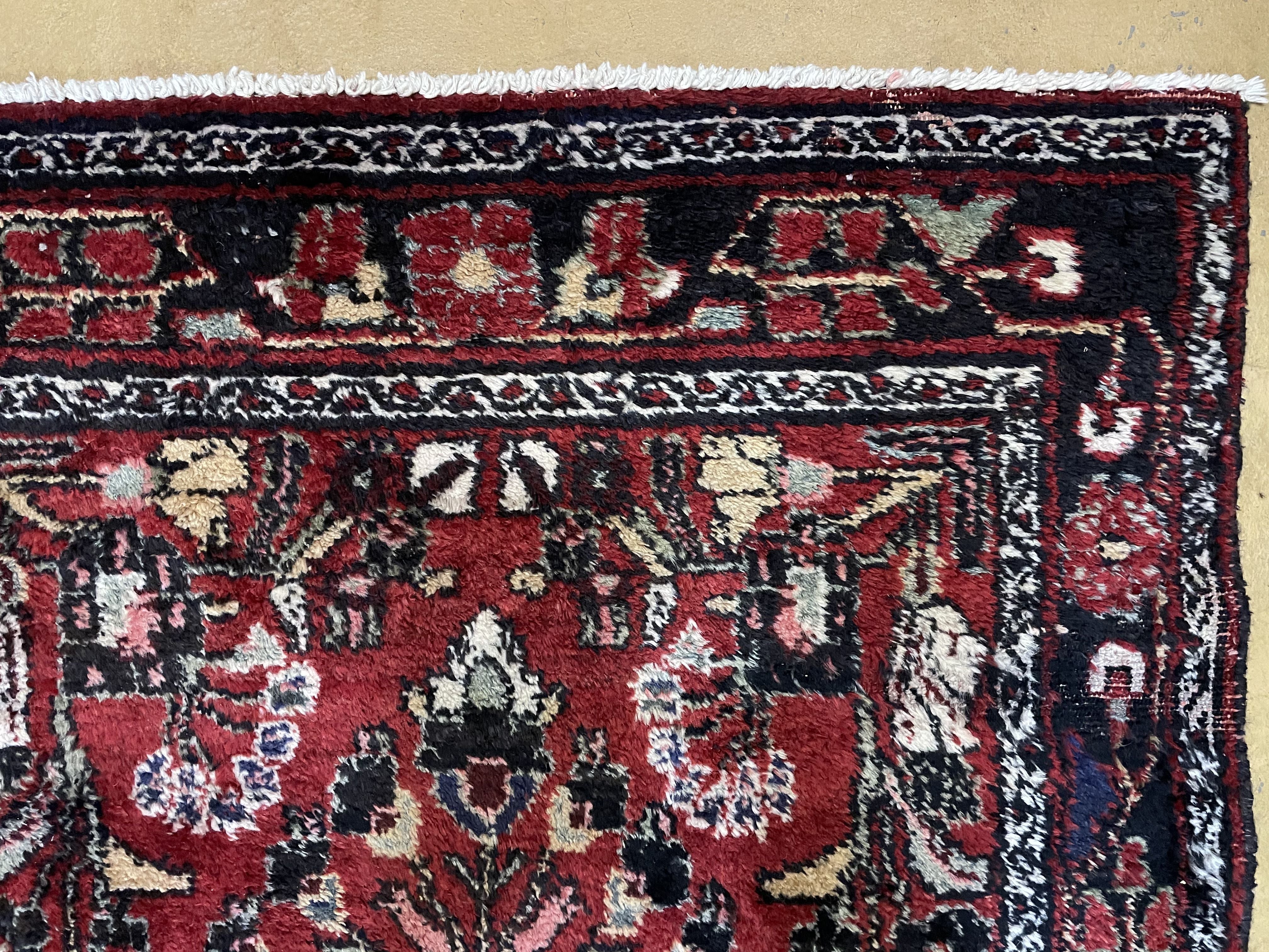 3' 4" X 9' Antique Handmade Wool Rug Runner Floral Organic Dyes Red Nice - Jewel Rugs