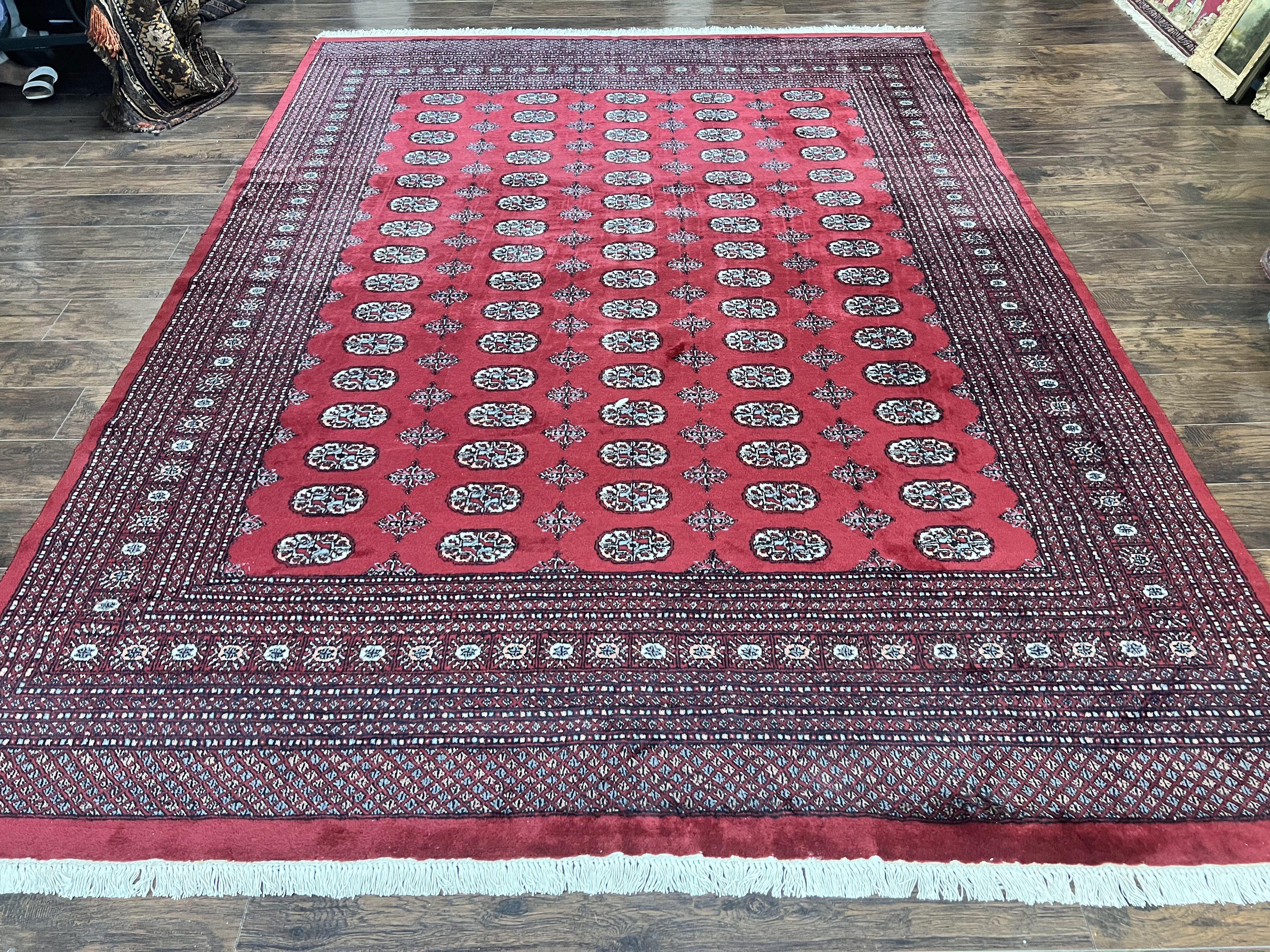 Turkoman Rug 8 x 11.6, Red Bokhara Pakistani Carpet, Wool Handmade Vintage Rug - Jewel Rugs