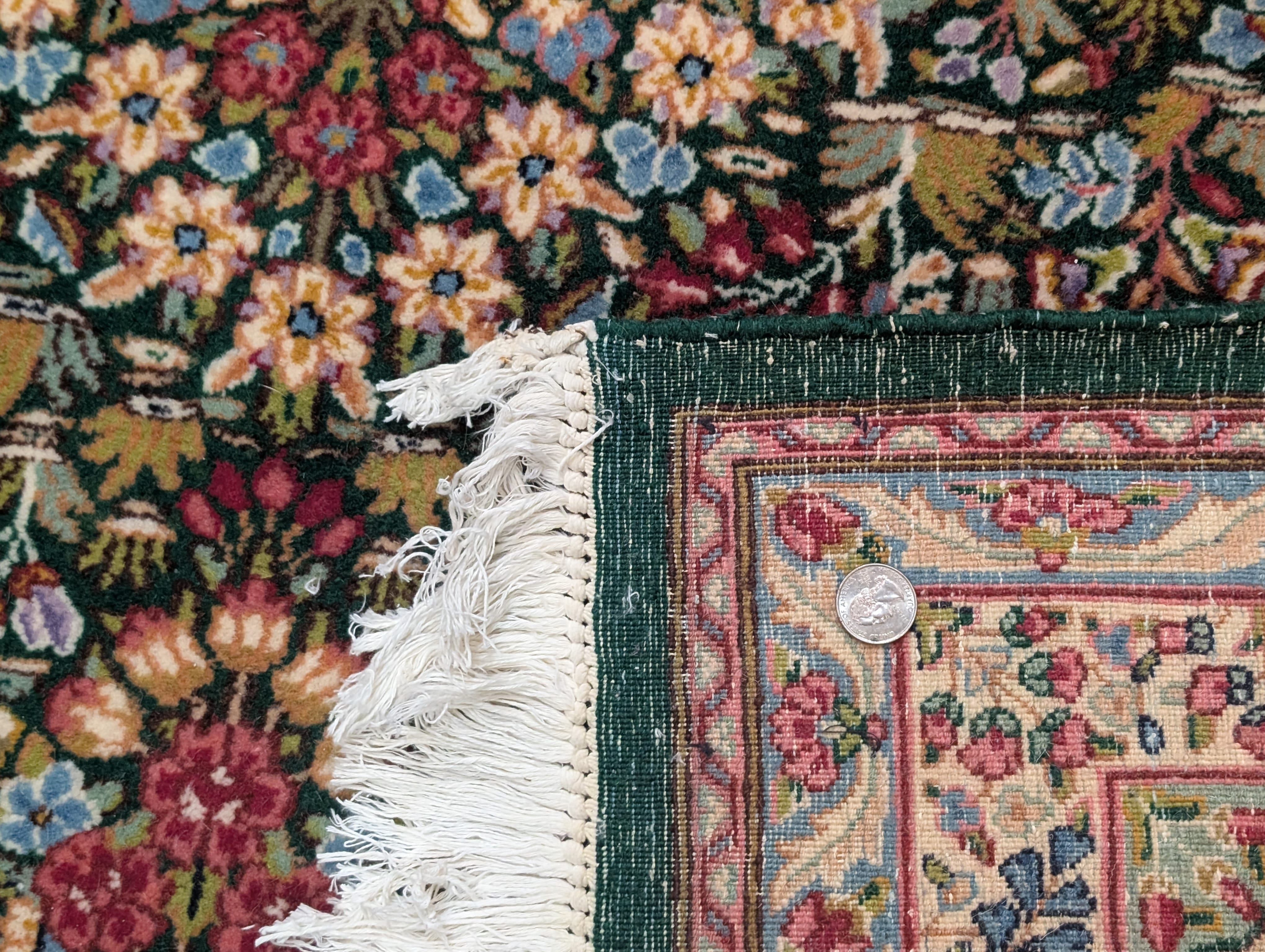 Persian Kirman Rug 10x12, Millefleur, Hand-Knotted Wool Carpet, Dark Green Multicolor - Jewel Rugs