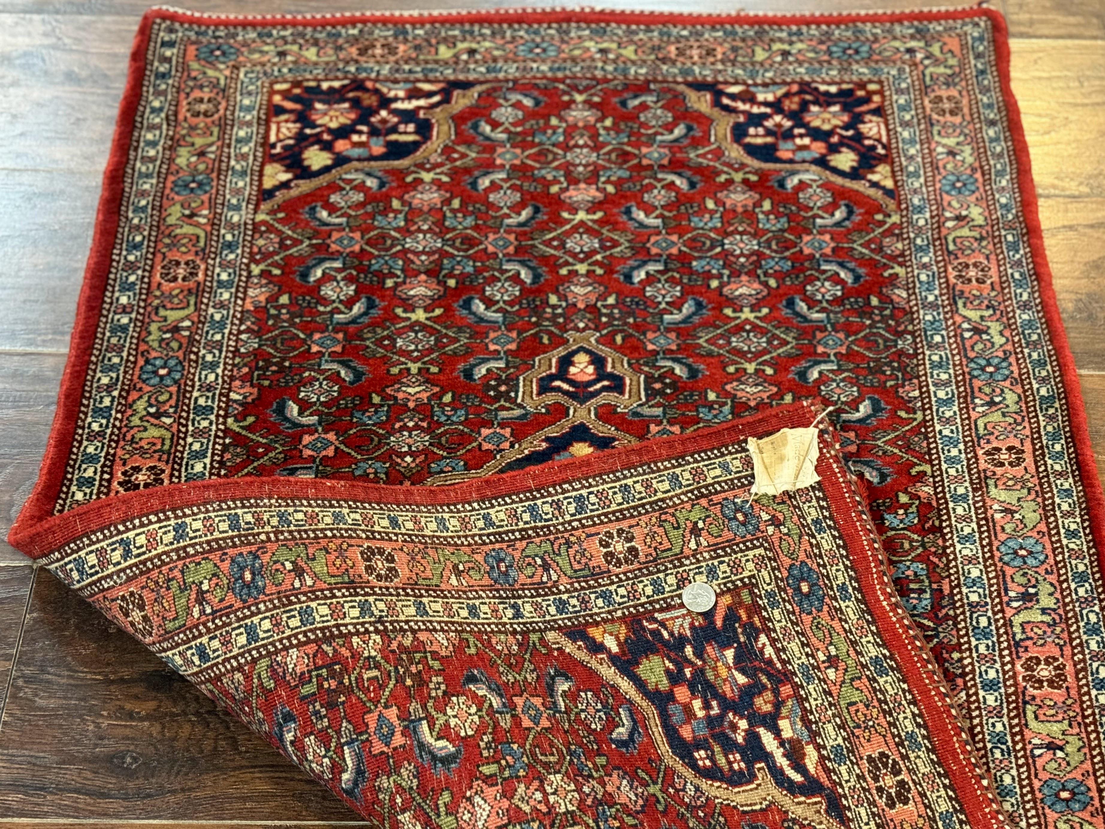Persian Bidjar Rug 2.7 x 4, Red and Navy Blue, Small Persian Area Rug, Semi Antique - Jewel Rugs