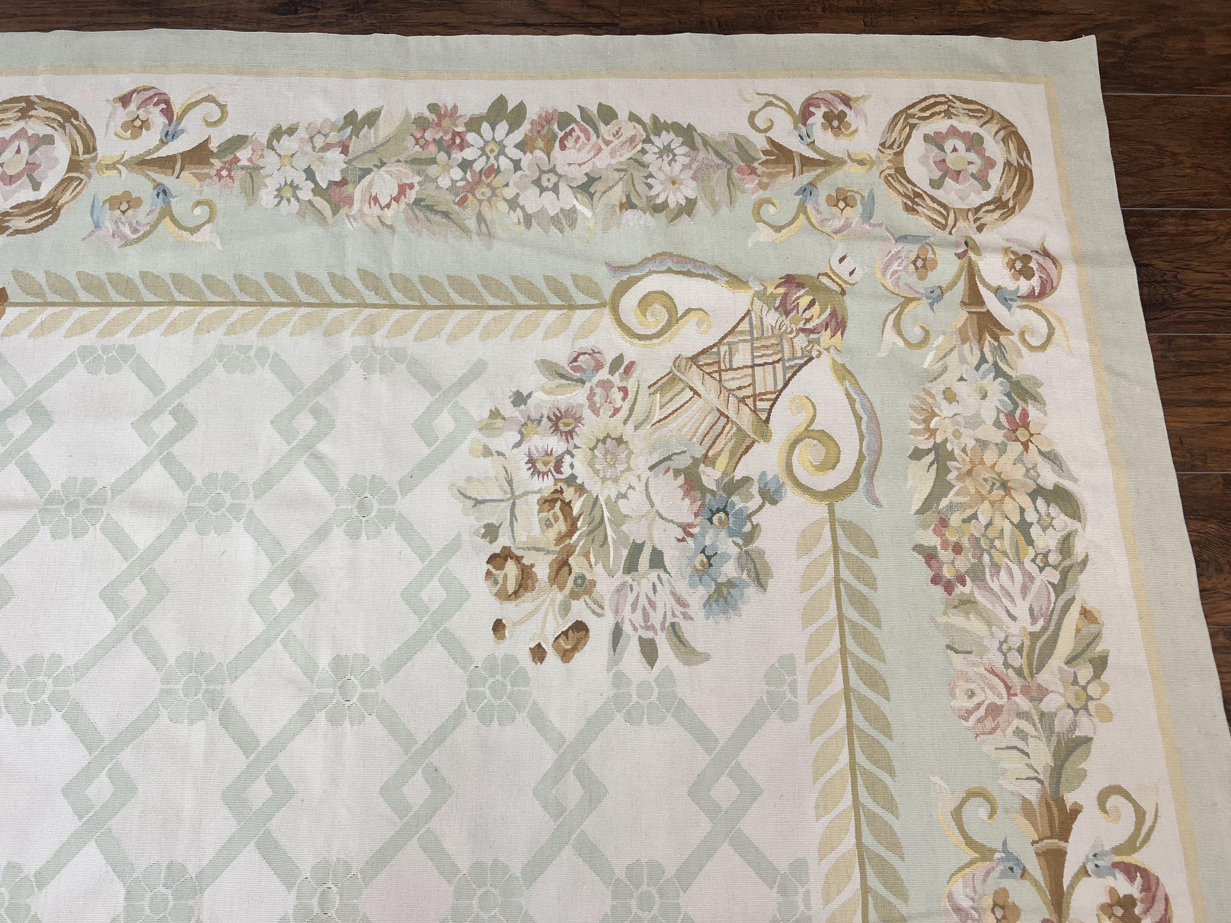 10x14 Aubusson Rug, Wool Handmade Vintage Carpet, French European Design, Elegant - Jewel Rugs