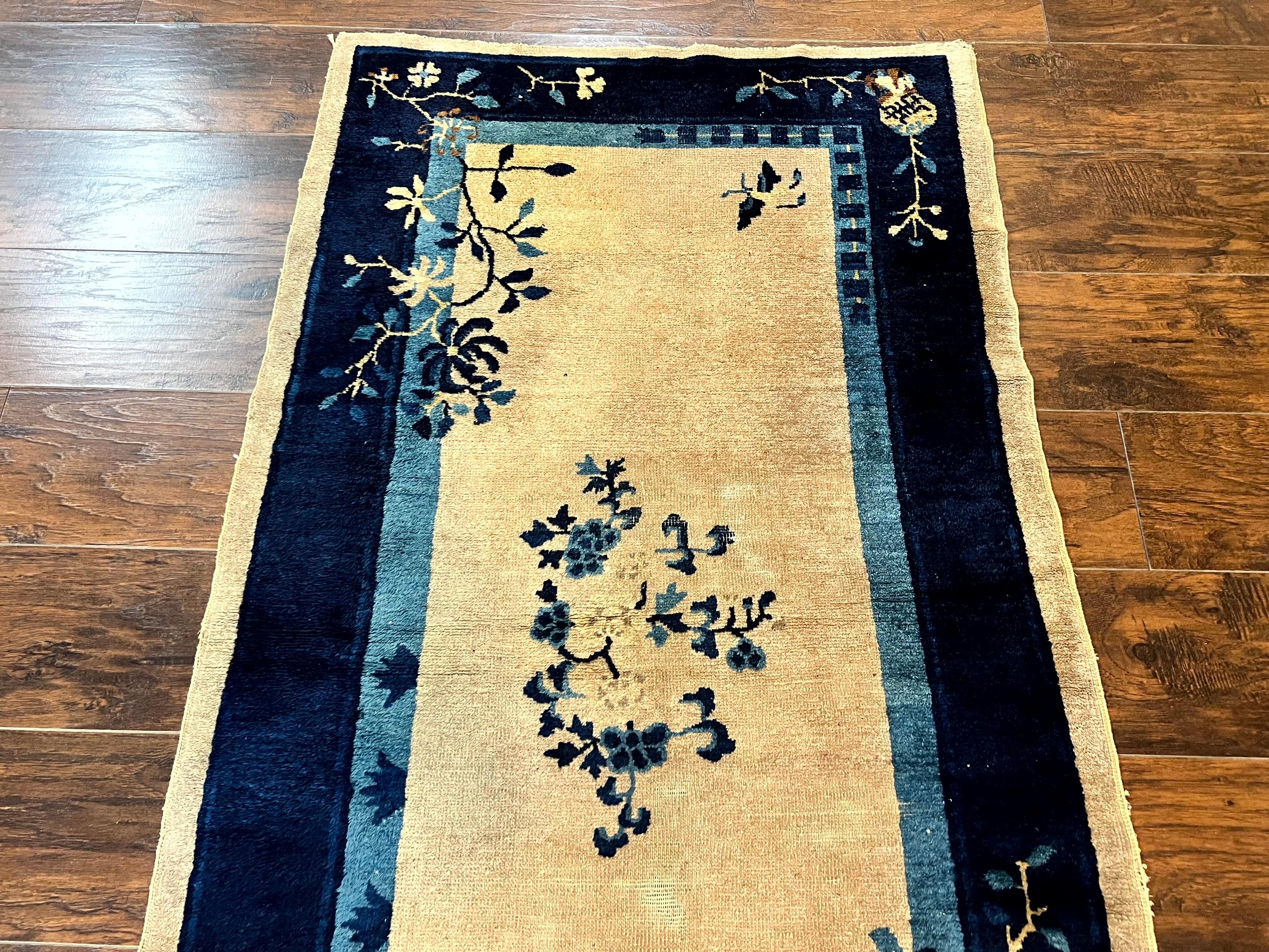 Antique Chinese Wool Rug 3x6, Floral, Handmade, Chinese Peking Rug - Jewel Rugs