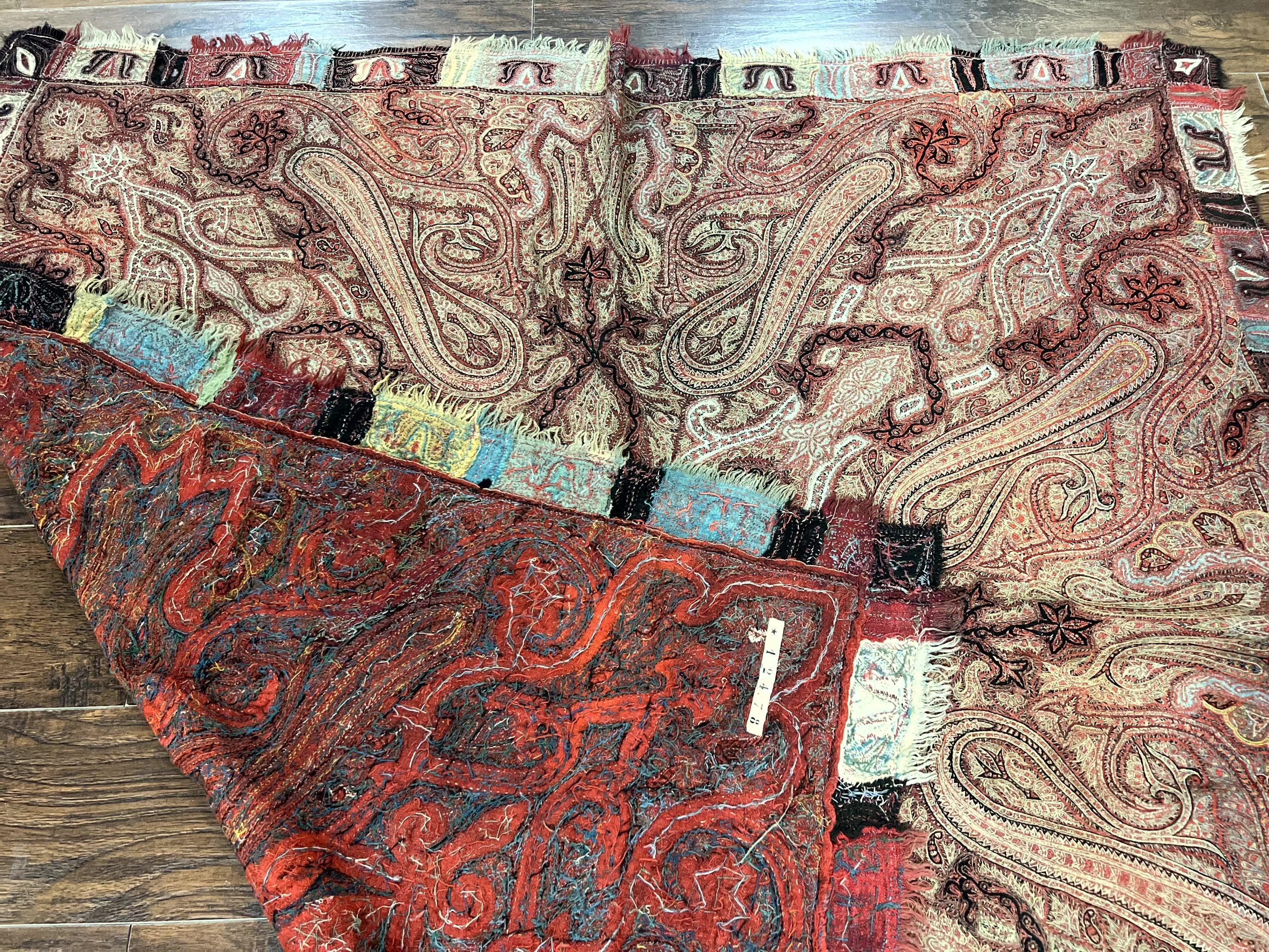 Antique Indian Kashmiri Shawl, Needlework, Signed By Masterweaver, Handmade, Rare - Jewel Rugs