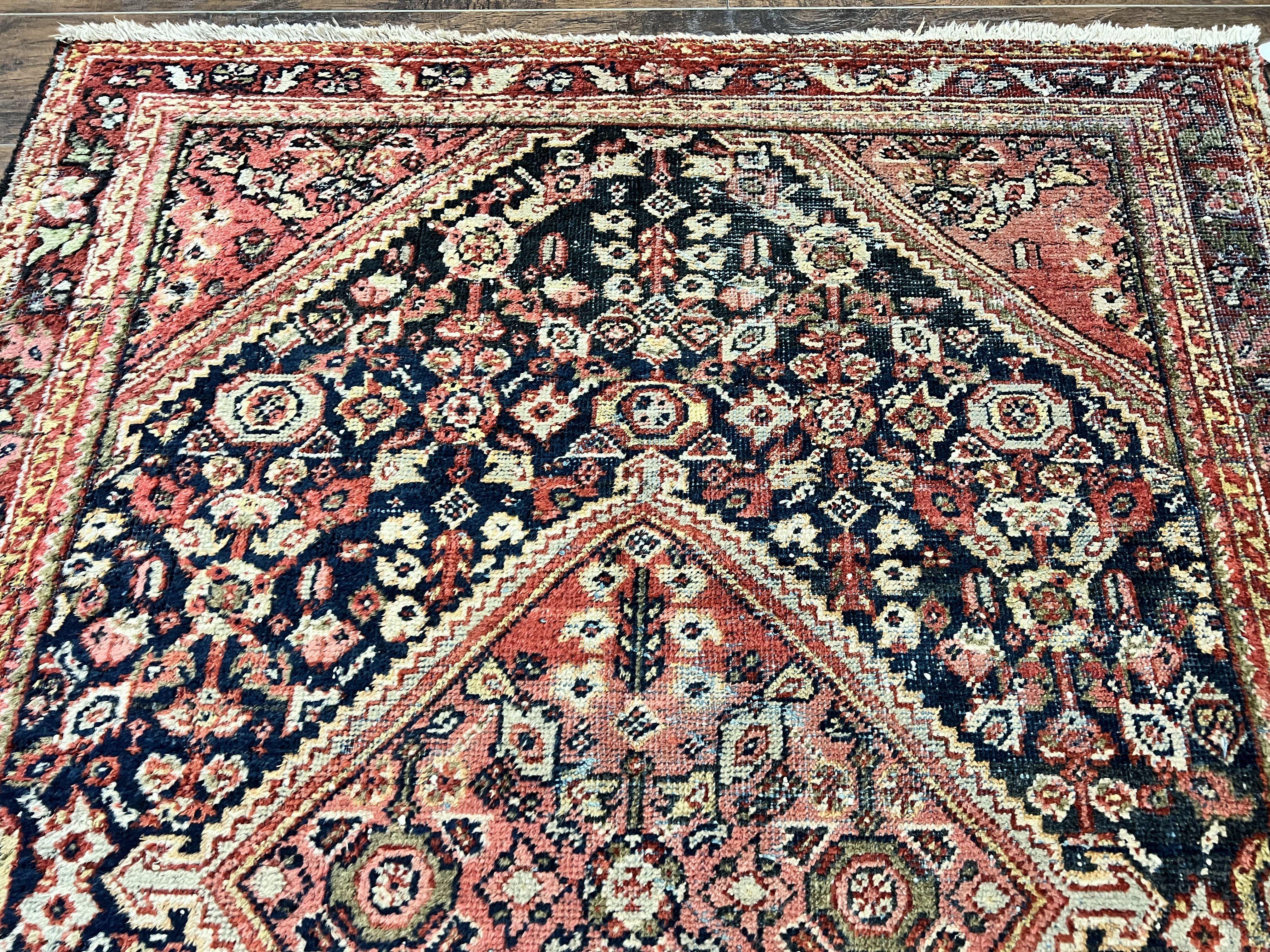 Antique Persian Mahal Rug 4x7, Wool Hand Knotted Tribal Geometric Carpet - Jewel Rugs