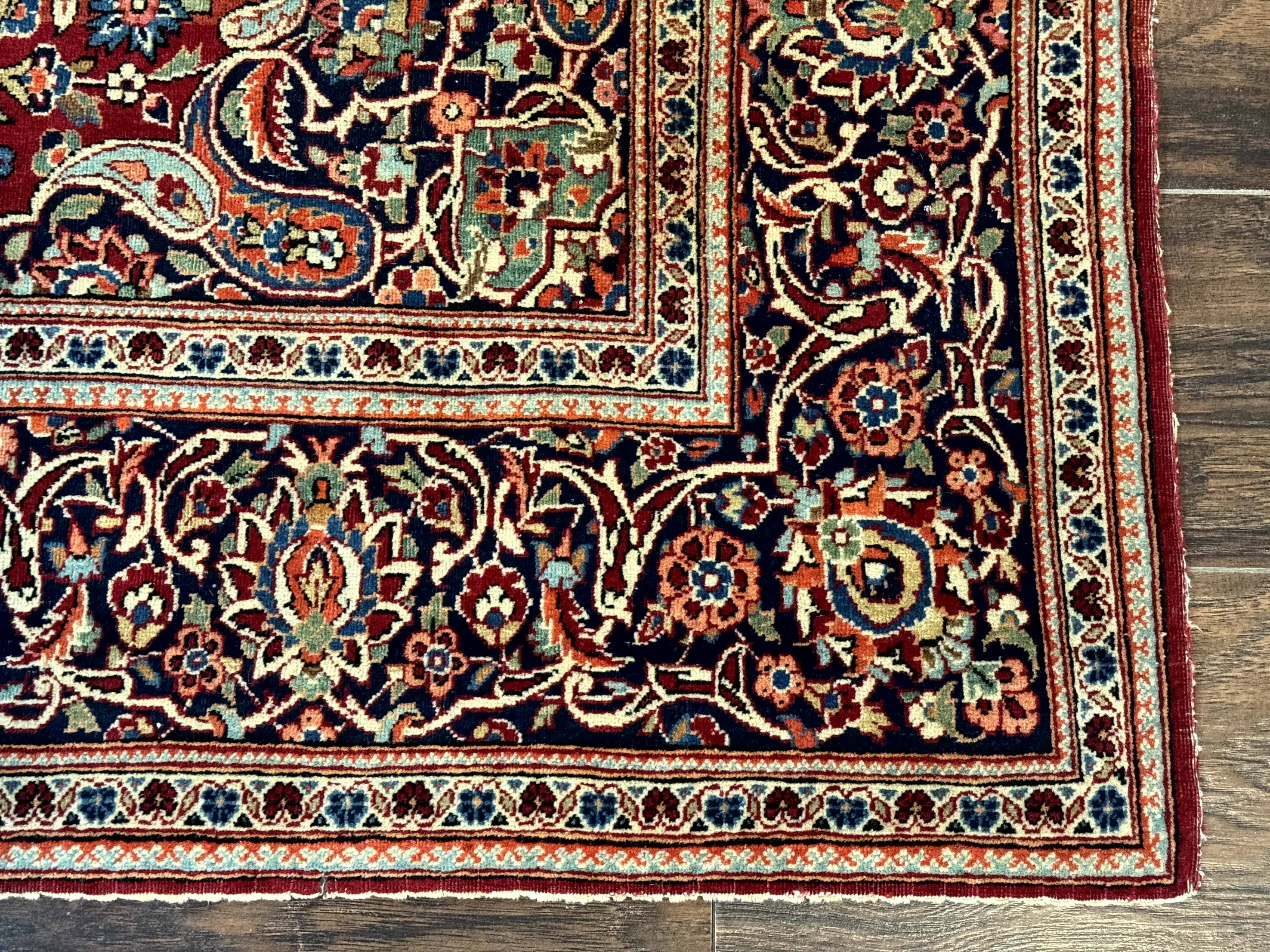 Persian Kashan Rug 4x7, Red and Navy Blue, Floral Antique Carpet - Jewel Rugs