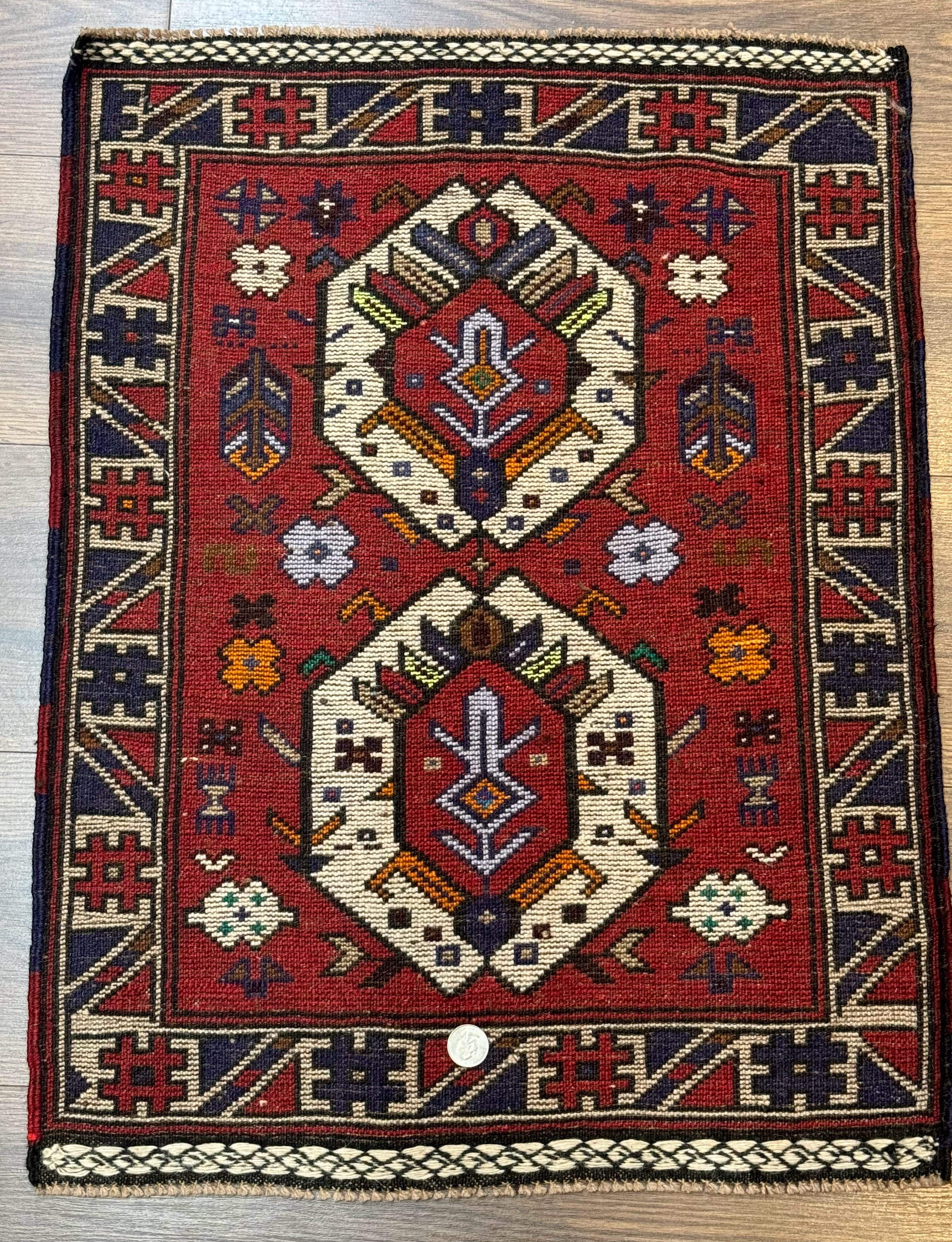 Small Persian Tribal Rug, Red and Ivory, Baluch Rug - Jewel Rugs