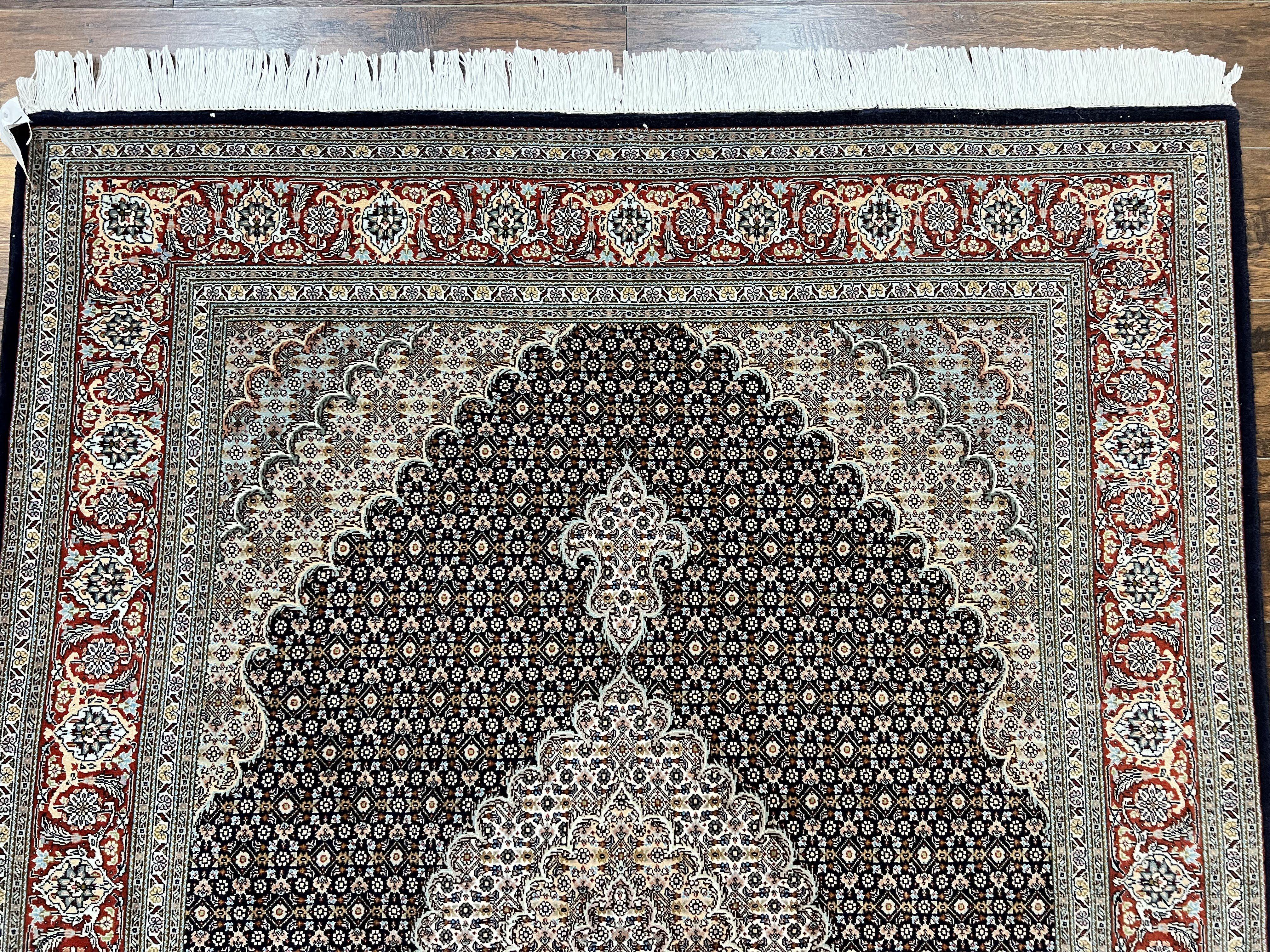 Persian Tabriz Rug 5x7, Wool with Silk Highlights, Hand Knotted Vintage Oriental Carpet, Very Fine, Herati Mahi Pattern, Black, Rare - Jewel Rugs