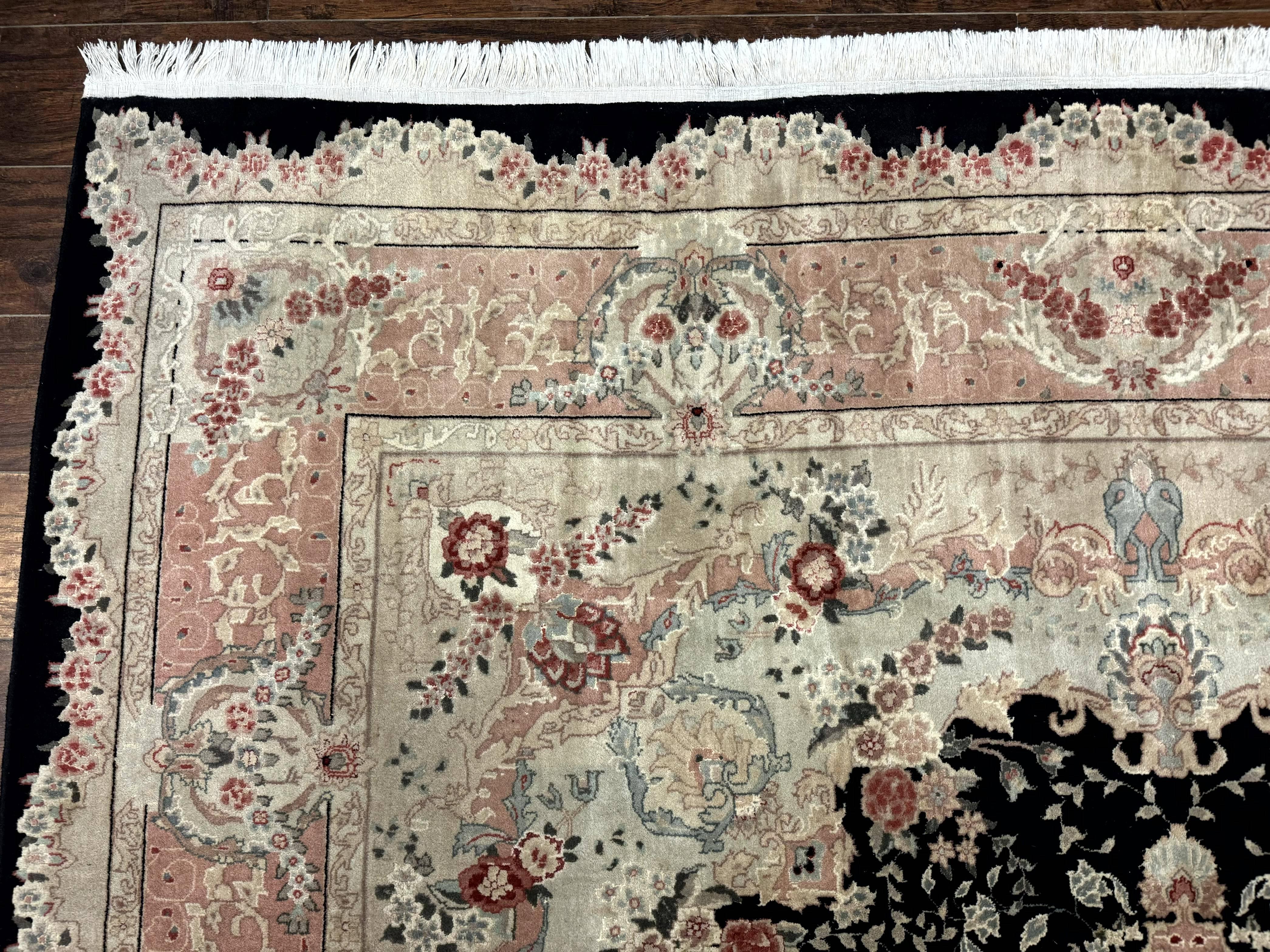 Pak Persian Tabriz Rug 8.6 x 11.6, Black Pink, Traditional Elegant Formal Oriental Carpet, Dining Room Rug, Fine 225 KPSI - Jewel Rugs