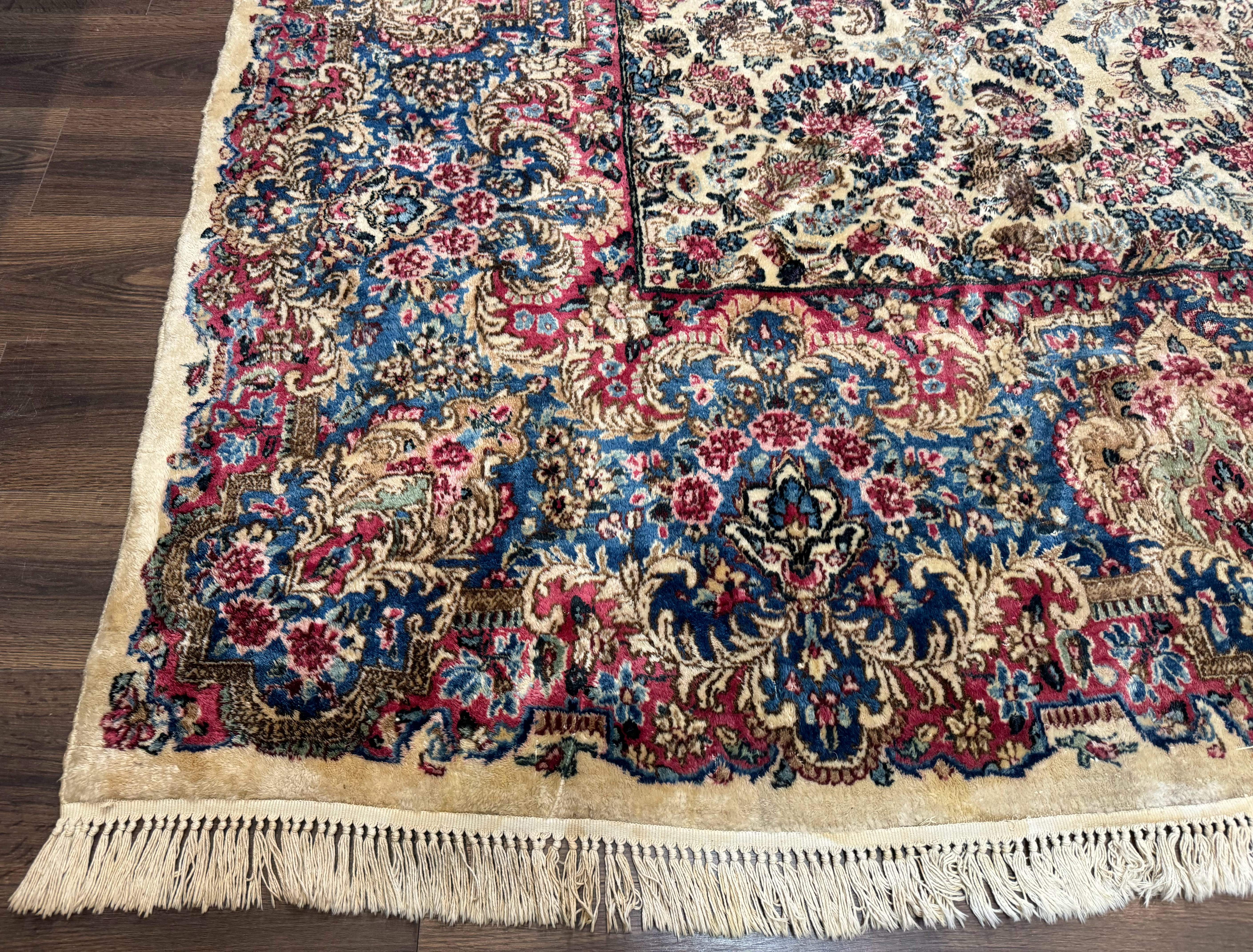 Palace Size Persian Kerman Rug 11x18, Ivory Blue Pink, Floral, Wool, Antique, 200 KPSI - Jewel Rugs