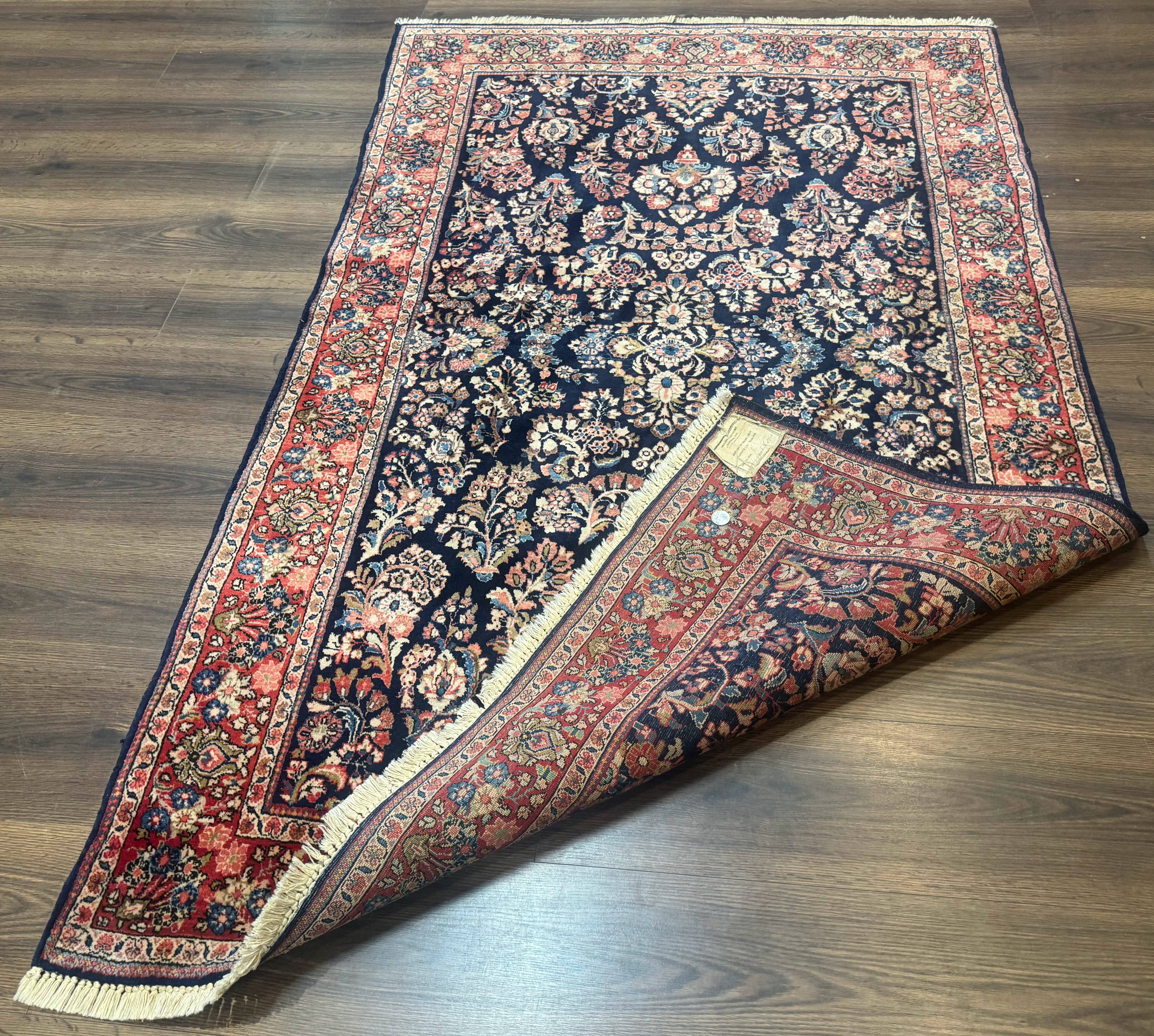 Navy Blue Persian Rug 4x6, Sarouk Mohajeran Carpet, Antique Persian Rug, Floral - Jewel Rugs