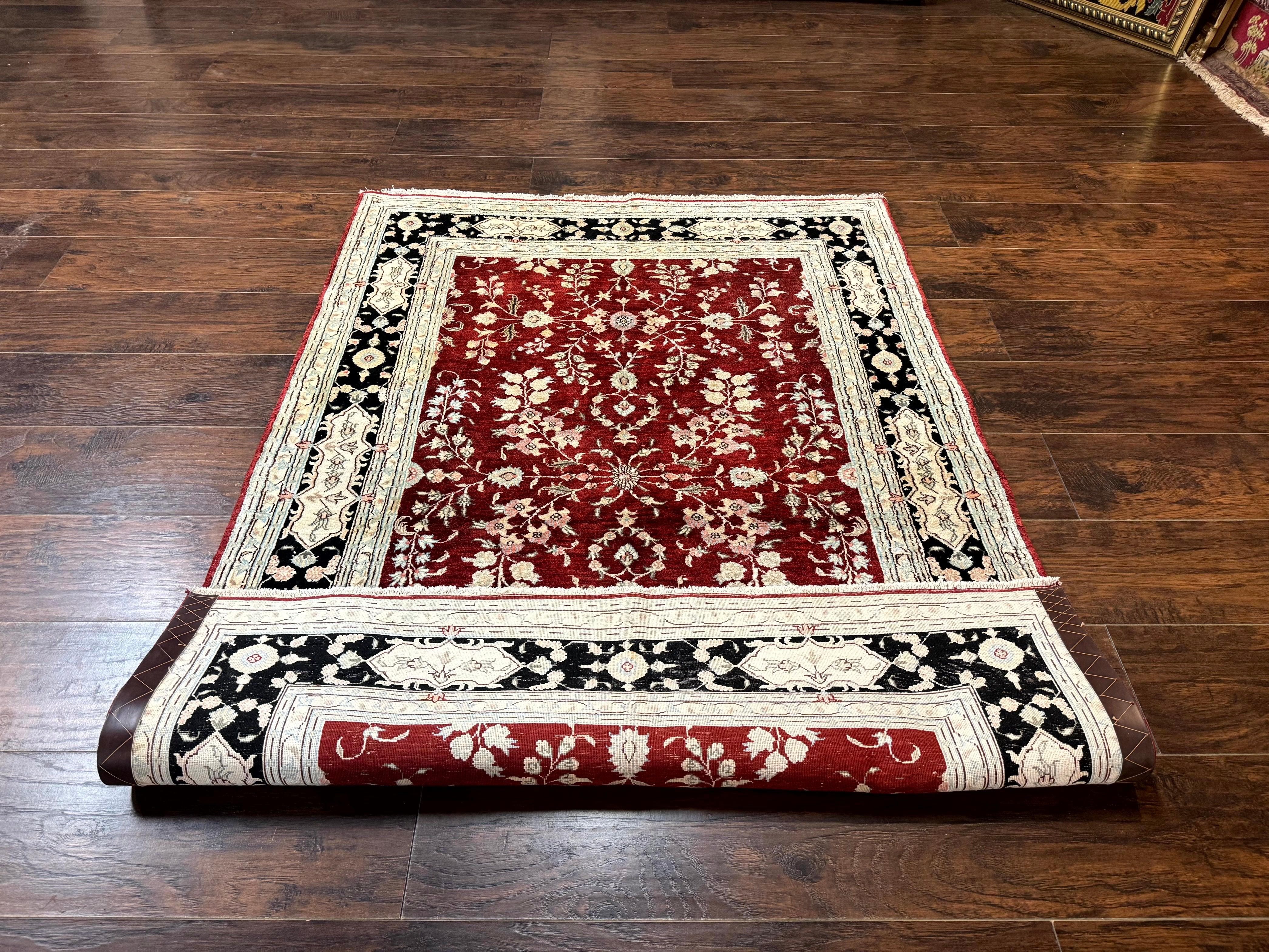 Indian Kashmiri Rug 4x5, Silk on Cotton Area Rug, Red, Handmade - Jewel Rugs