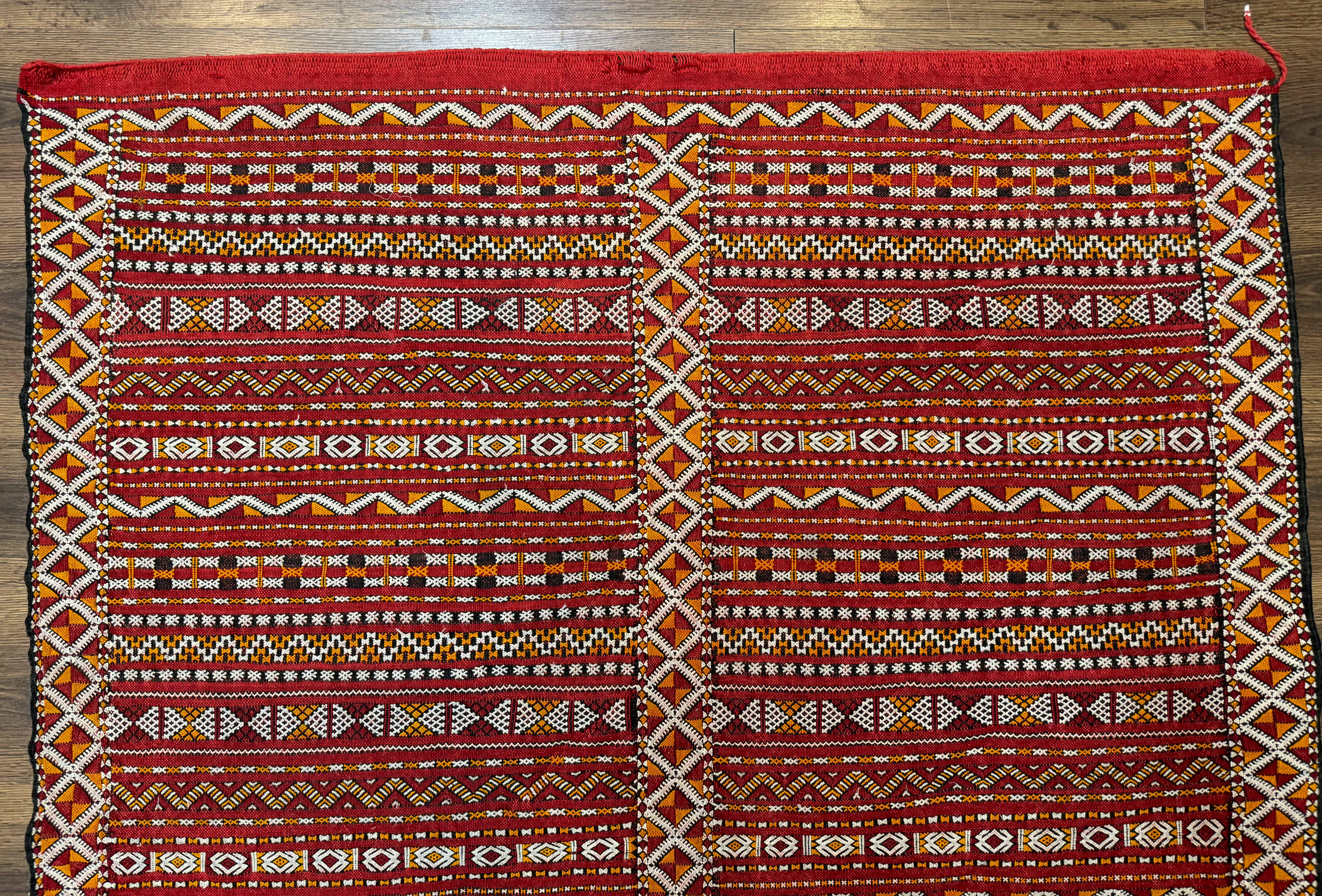 Moroccan Kilim Rug 4x8, Flatweave, Bohemian, Red Ivory Orange - Jewel Rugs