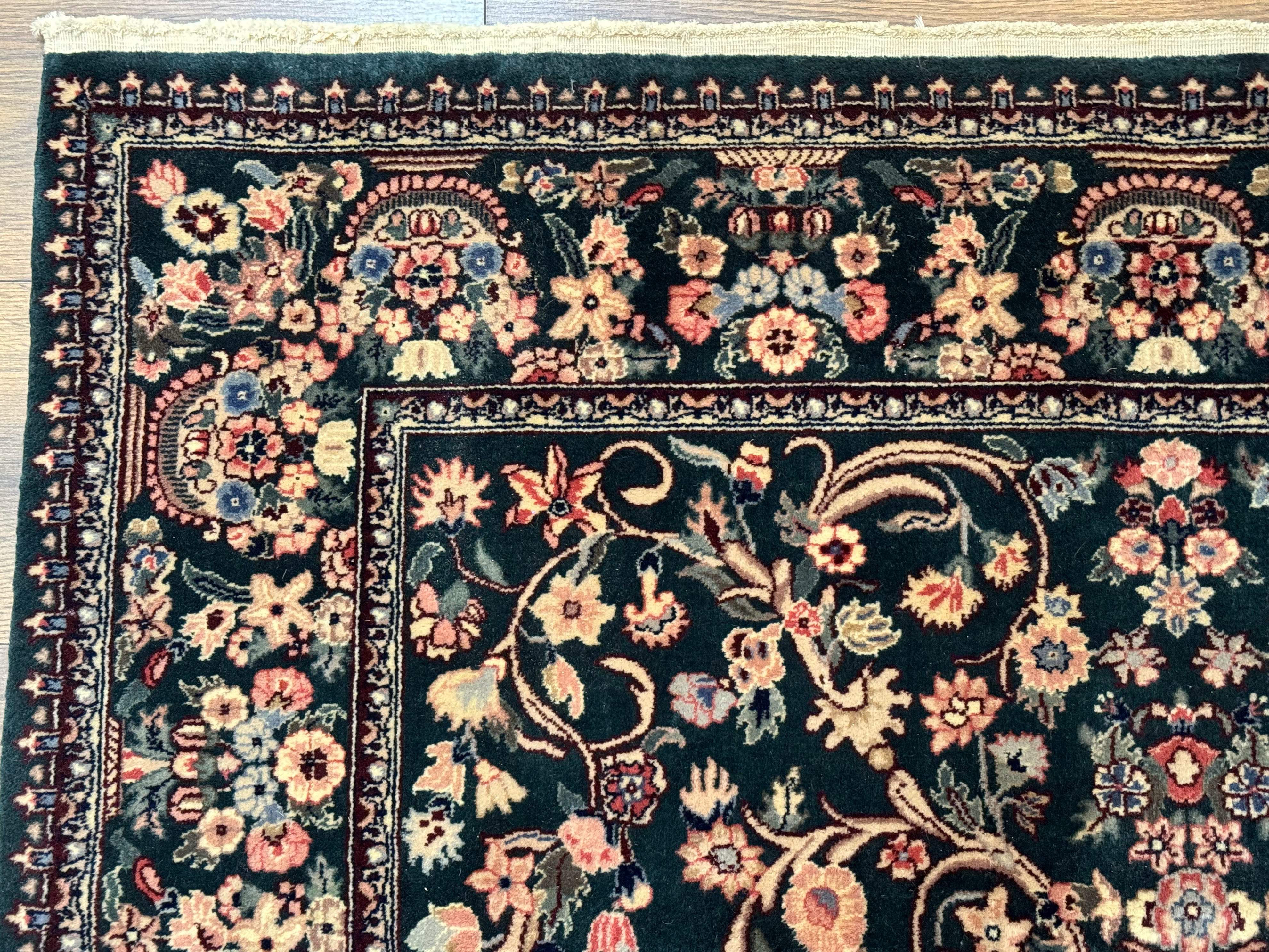 Pak Persian Rug 4x6, Dark Green, Floral Roses Allover, Very Fine 320 KPSI - Jewel Rugs