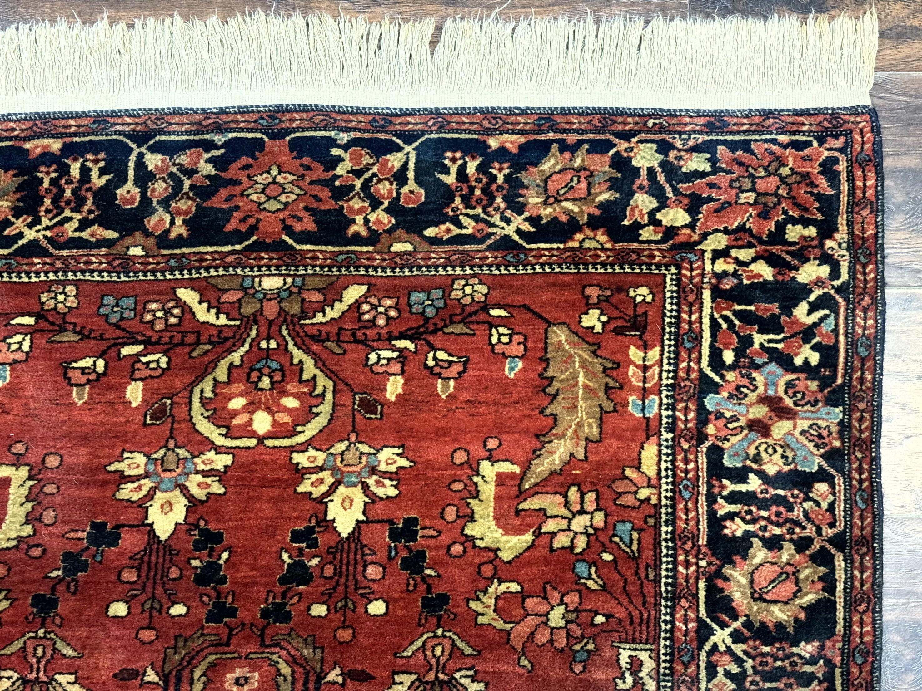 Antique Persian Farahan Sarouk Rug 3.6 x 5, Red, Floral, Traditional Rug, Fine 210 KPSI - Jewel Rugs