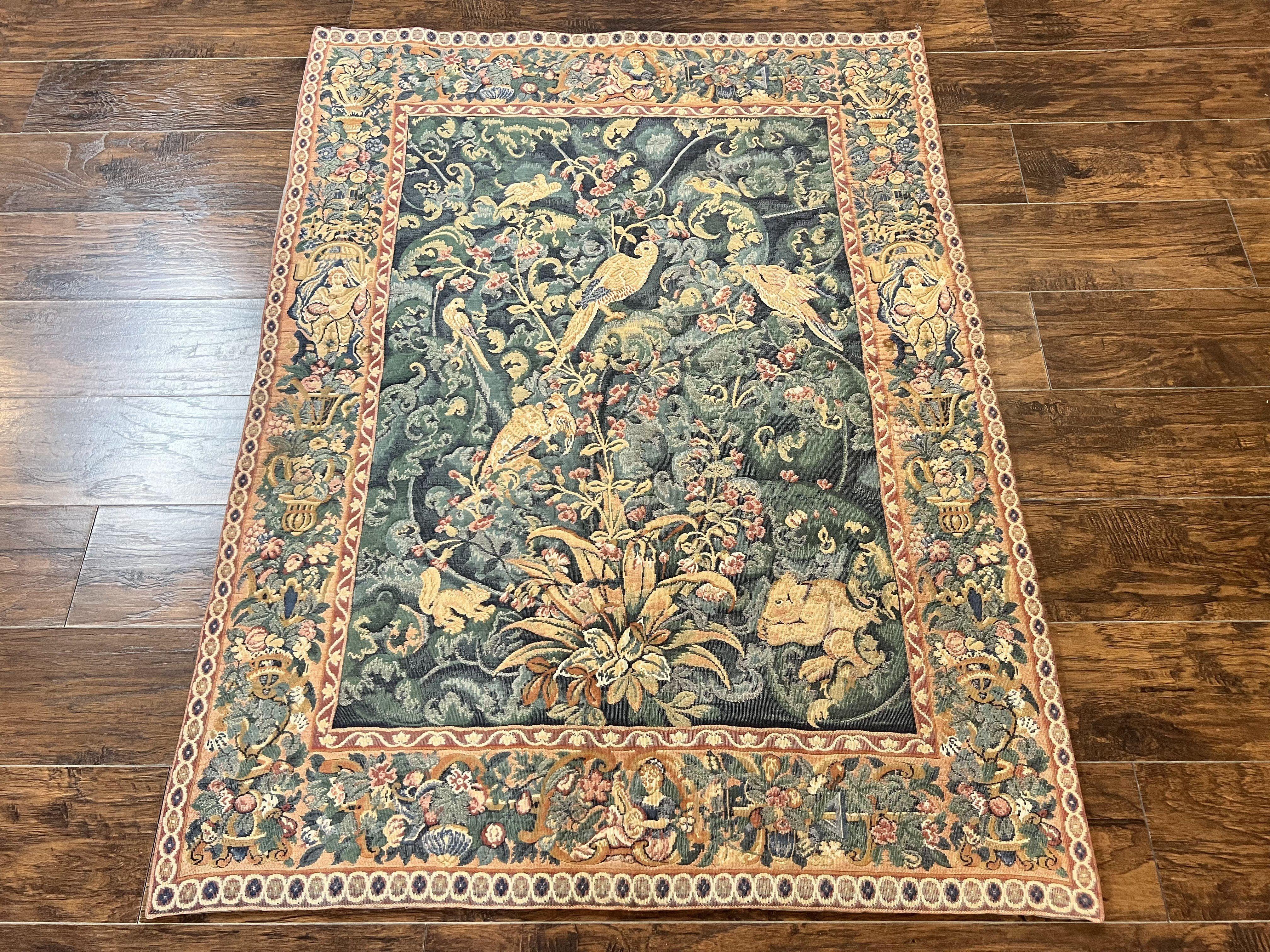 Vintage Tapestry 4x5 ft, Birds & Musicians, Animal Pictorials - Jewel Rugs