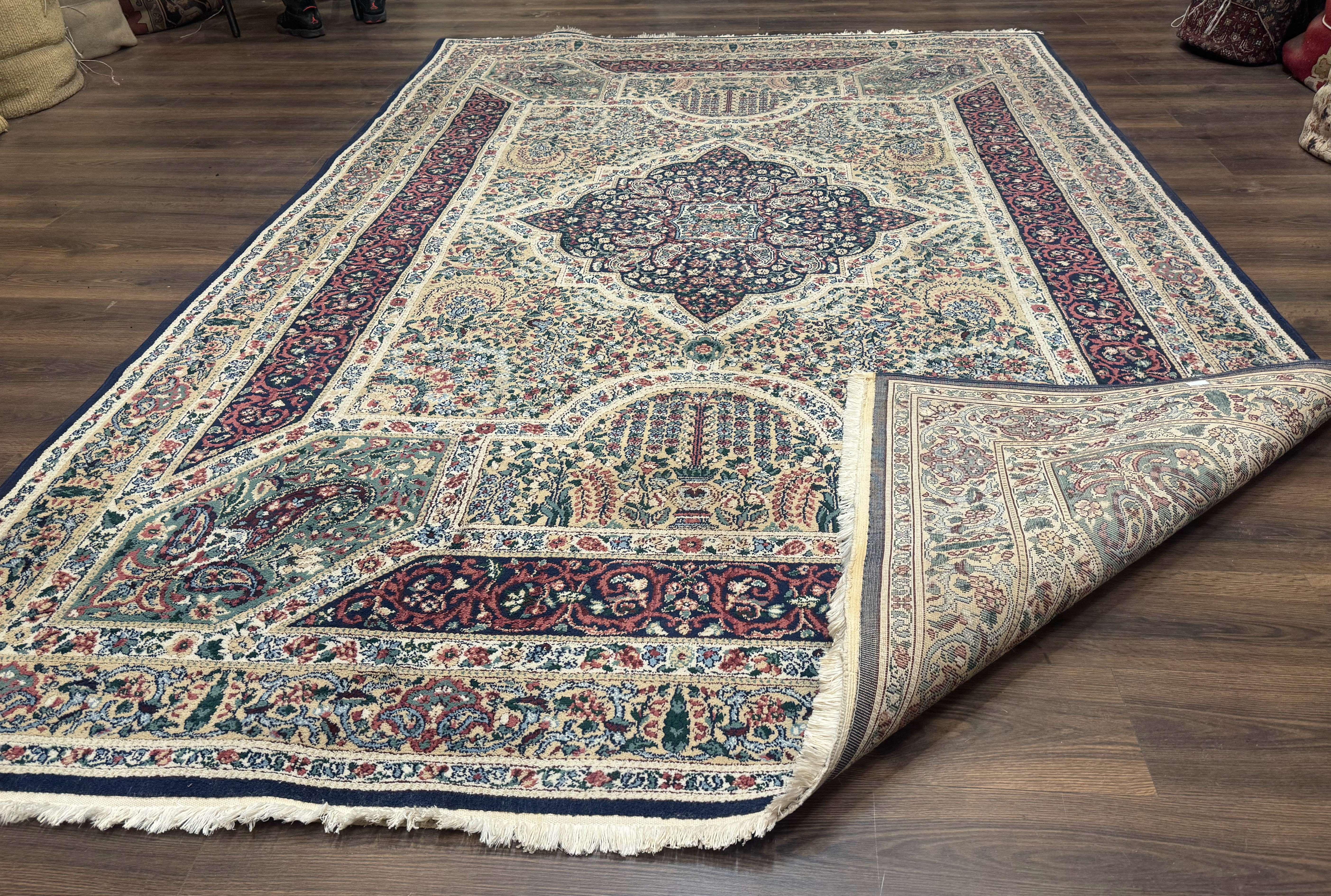 Persian Rug 8x11, Belgium Power Loomed Rug, Kirman Lavar Floral Design, Vintage Rug - Jewel Rugs