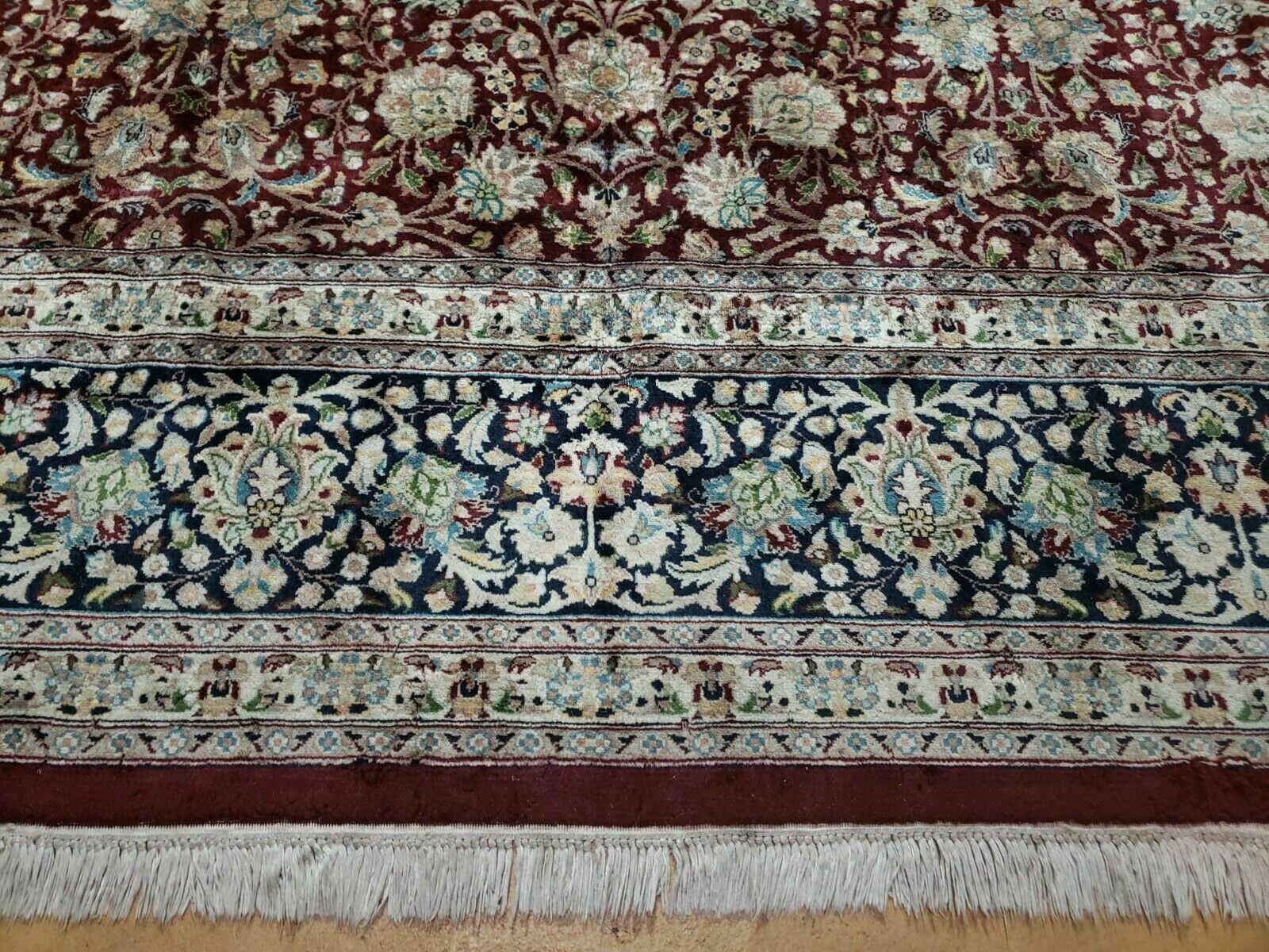 Persian Rug 9x12, Floral Allover, Very Fine, Handmade, Room Sized Oriental Carpet, Sino Persian, Maroon and Navy Blue - Jewel Rugs