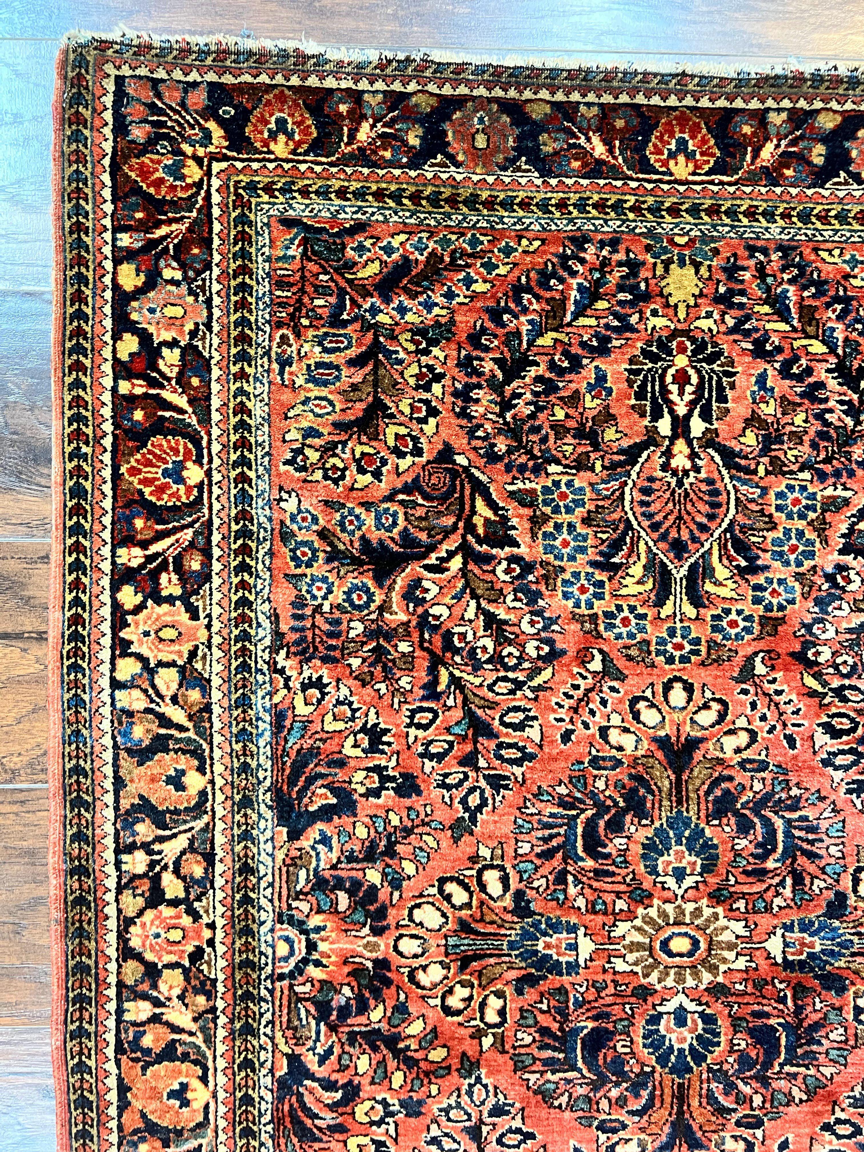 Antique Persian Sarouk Rug 3x5, Red Floral 1920s Handmade Small Wool Carpet - Jewel Rugs