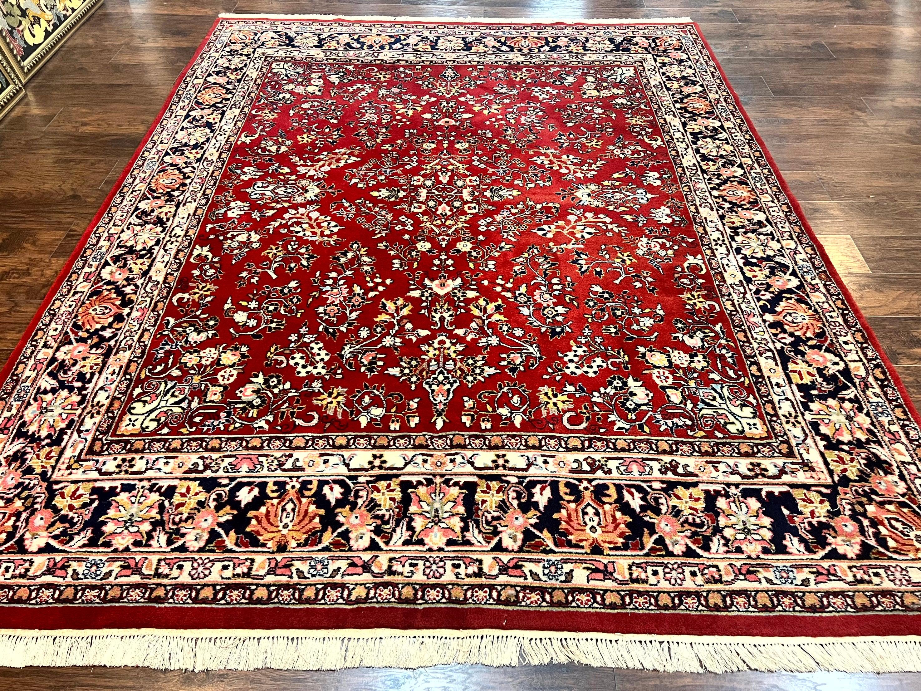 Indo Persian Sarouk Rug 8x10, Red, Floral Allover, Handmade Vintage Wool Carpet, Traditional Rug - Jewel Rugs