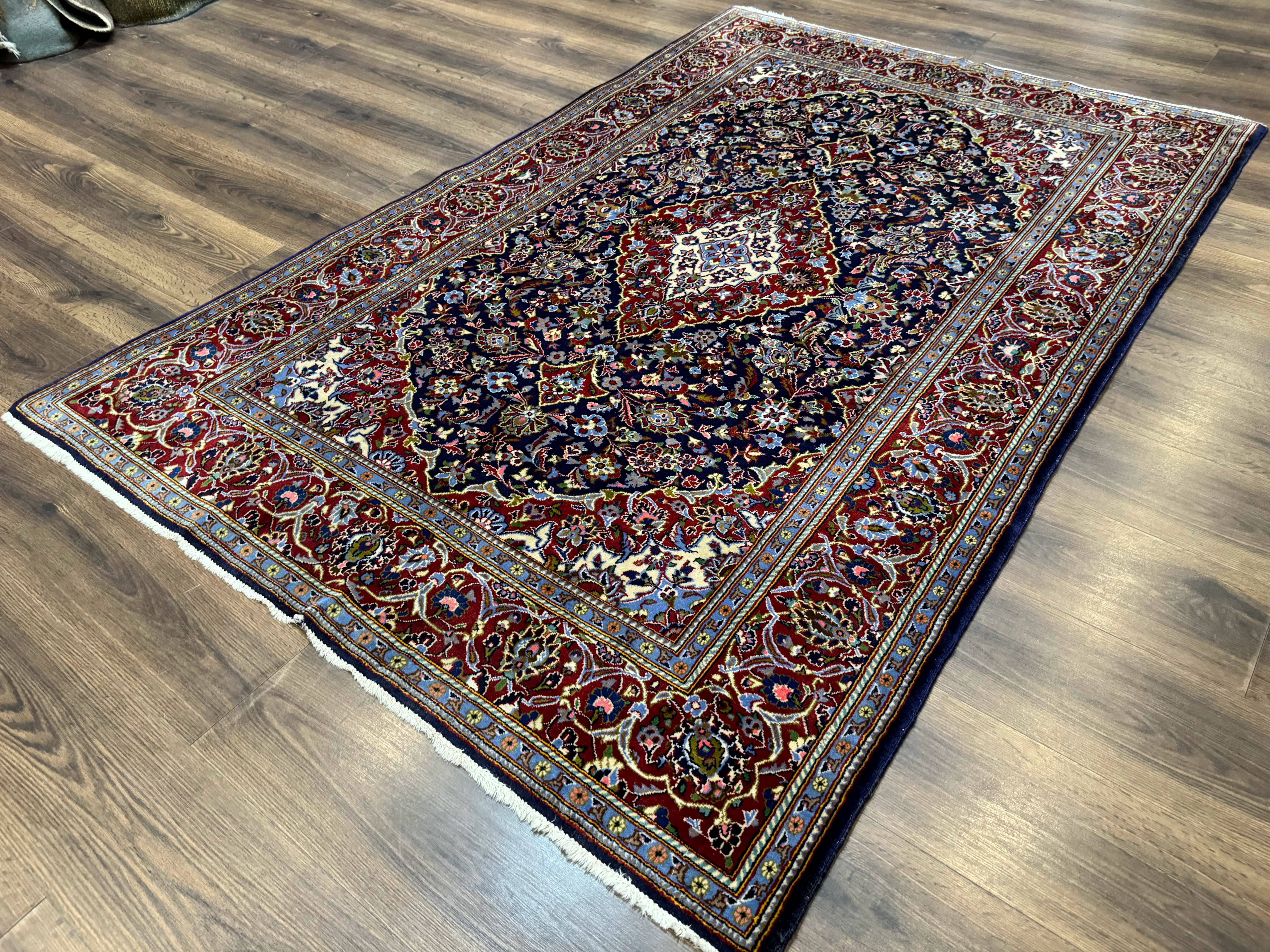 Navy Blue Persian Kashan Rug 5x7, Antique, Wool Hand Knotted Carpet - Jewel Rugs