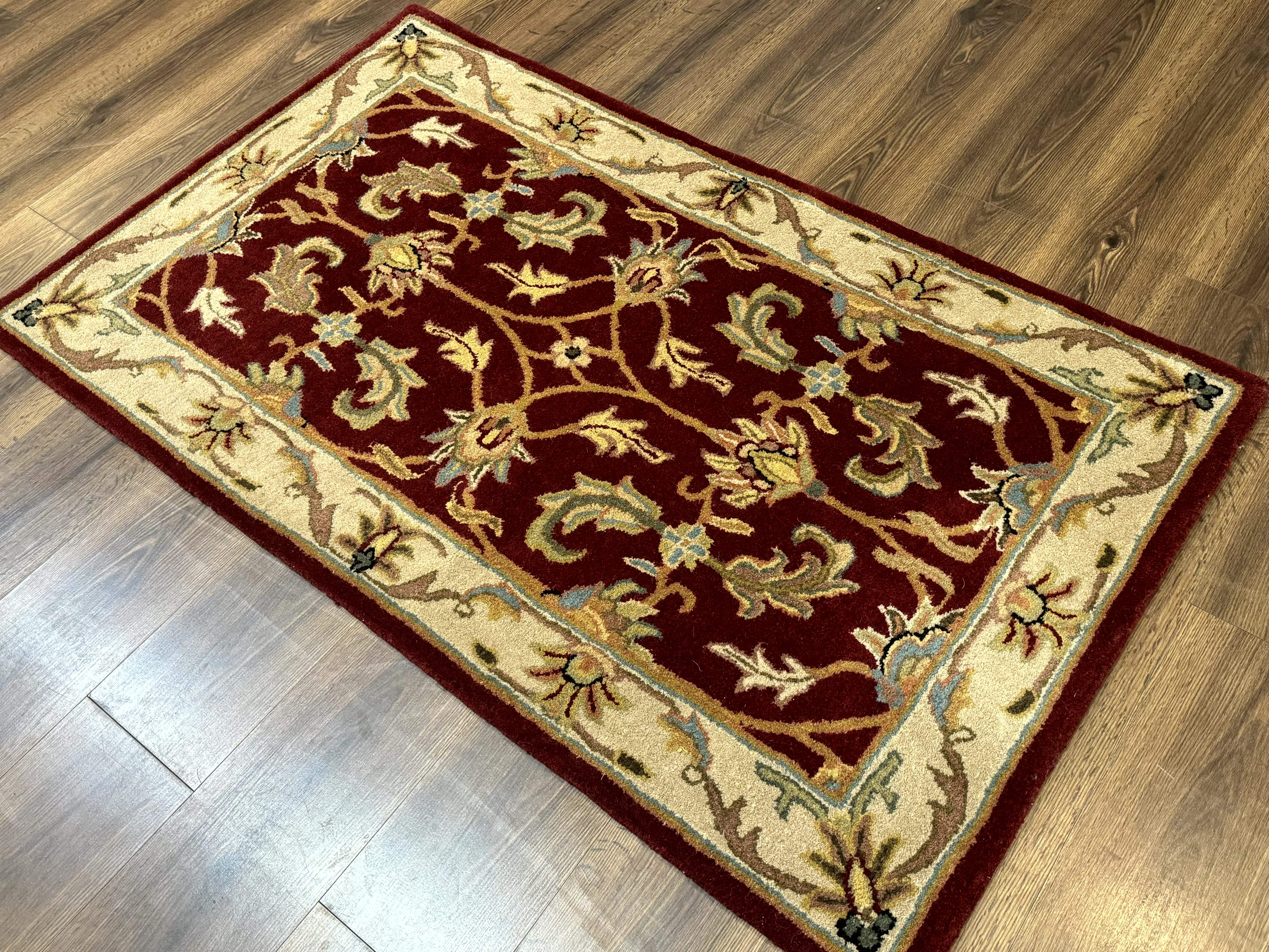 Small Floral Wool Rug 3x5, Safavieh Heritage Collection, Dark Red, Pair A - Jewel Rugs