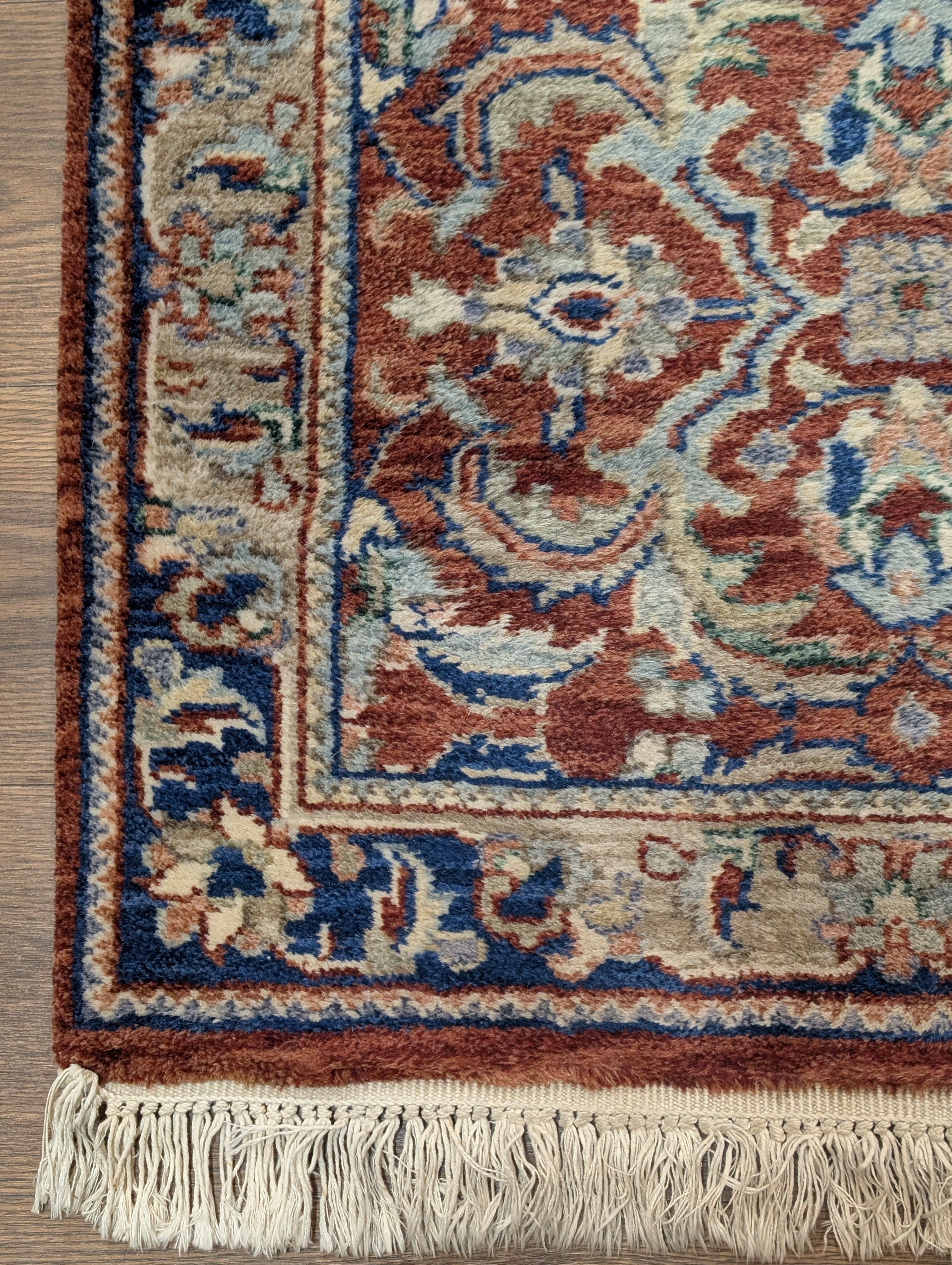 Indo Persian Runner Rug 2.6 x 16, Long Narrow Rug for Hallway, Brick Red and Blue - Jewel Rugs