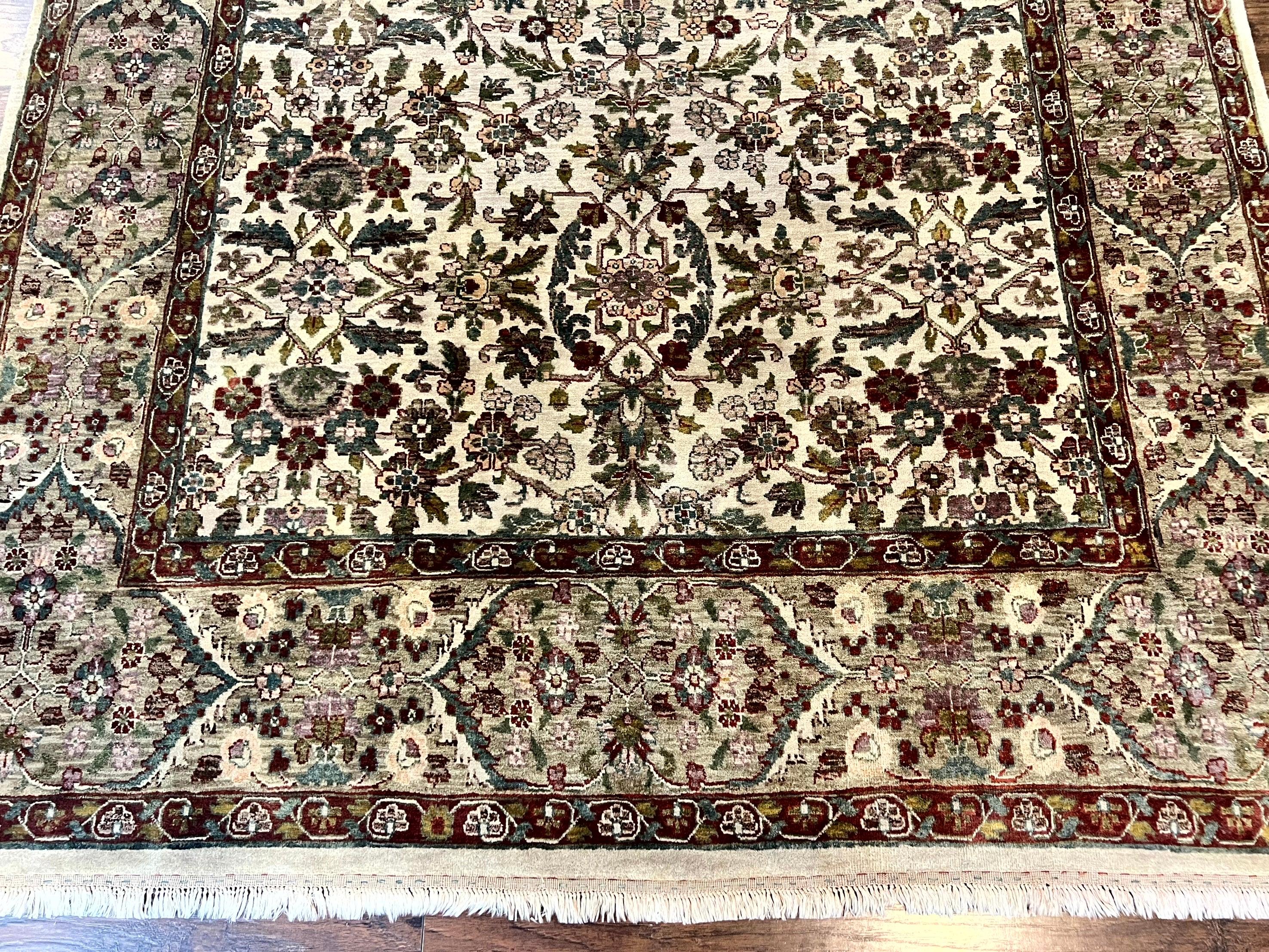 Indo Persian Rug 6x9, Indian Agra Rug, Vintage Handmade Wool Carpet, Beige, Traditional, Pande Cameron - Jewel Rugs