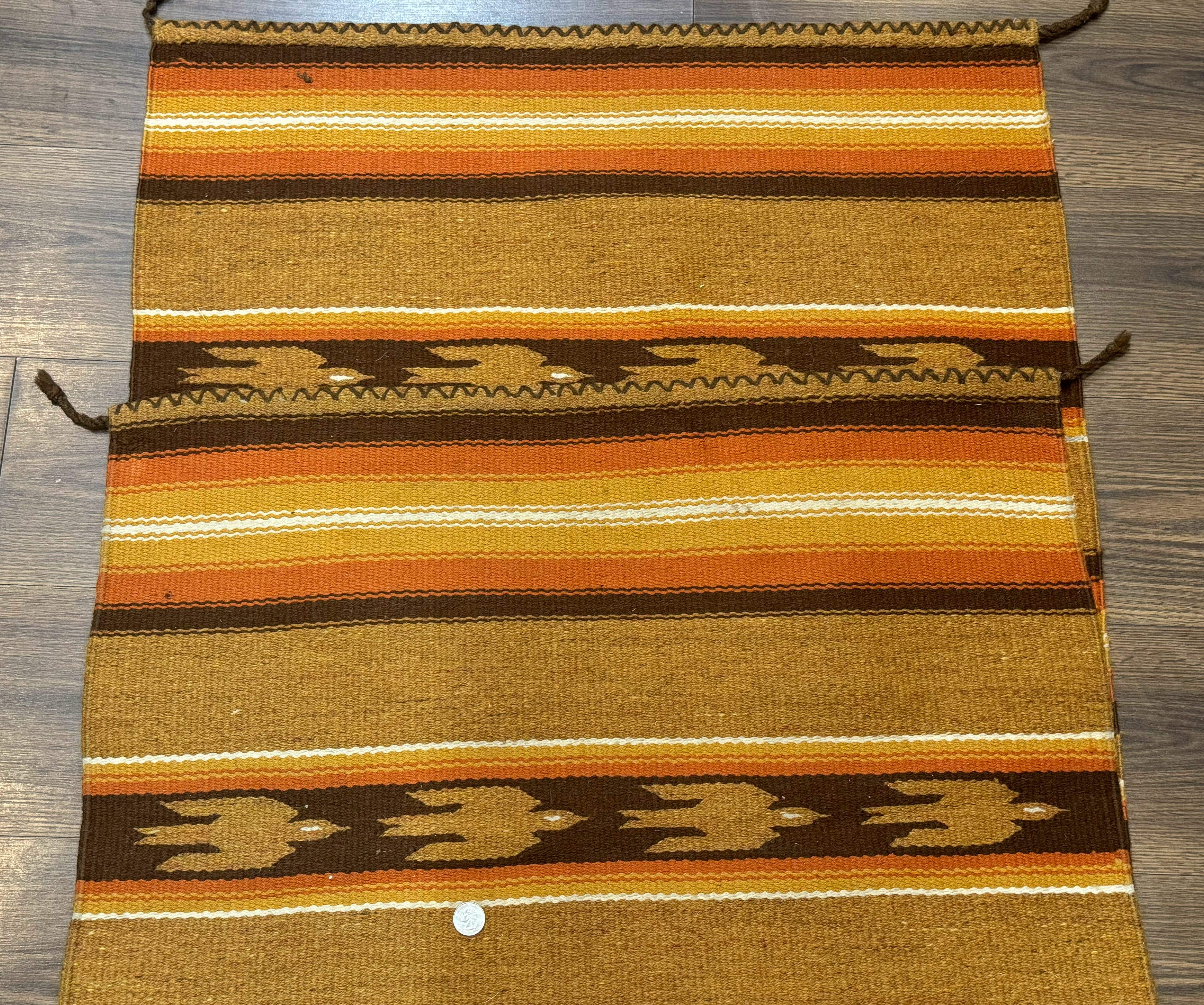 South American Rug Blanket 2.7 x 5.6, Wool, Handmade, Navajo Design, Orange Brown - Jewel Rugs