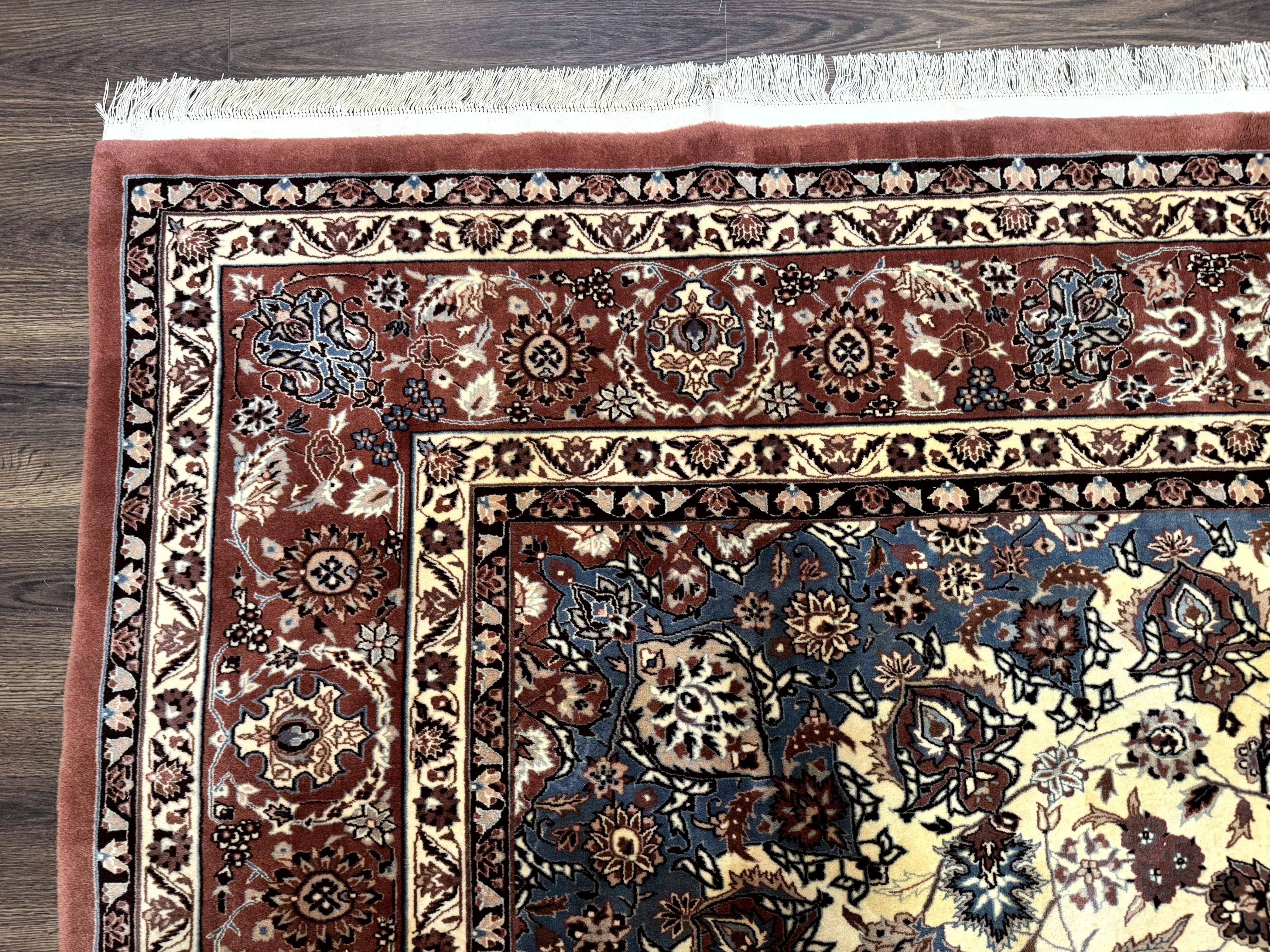 Persian Rug 8x10, Sino Persian Floral Medallion Carpet, Traditional Wool Area Rug, Cream and Brick Red, Fine 210 KPSI - Jewel Rugs