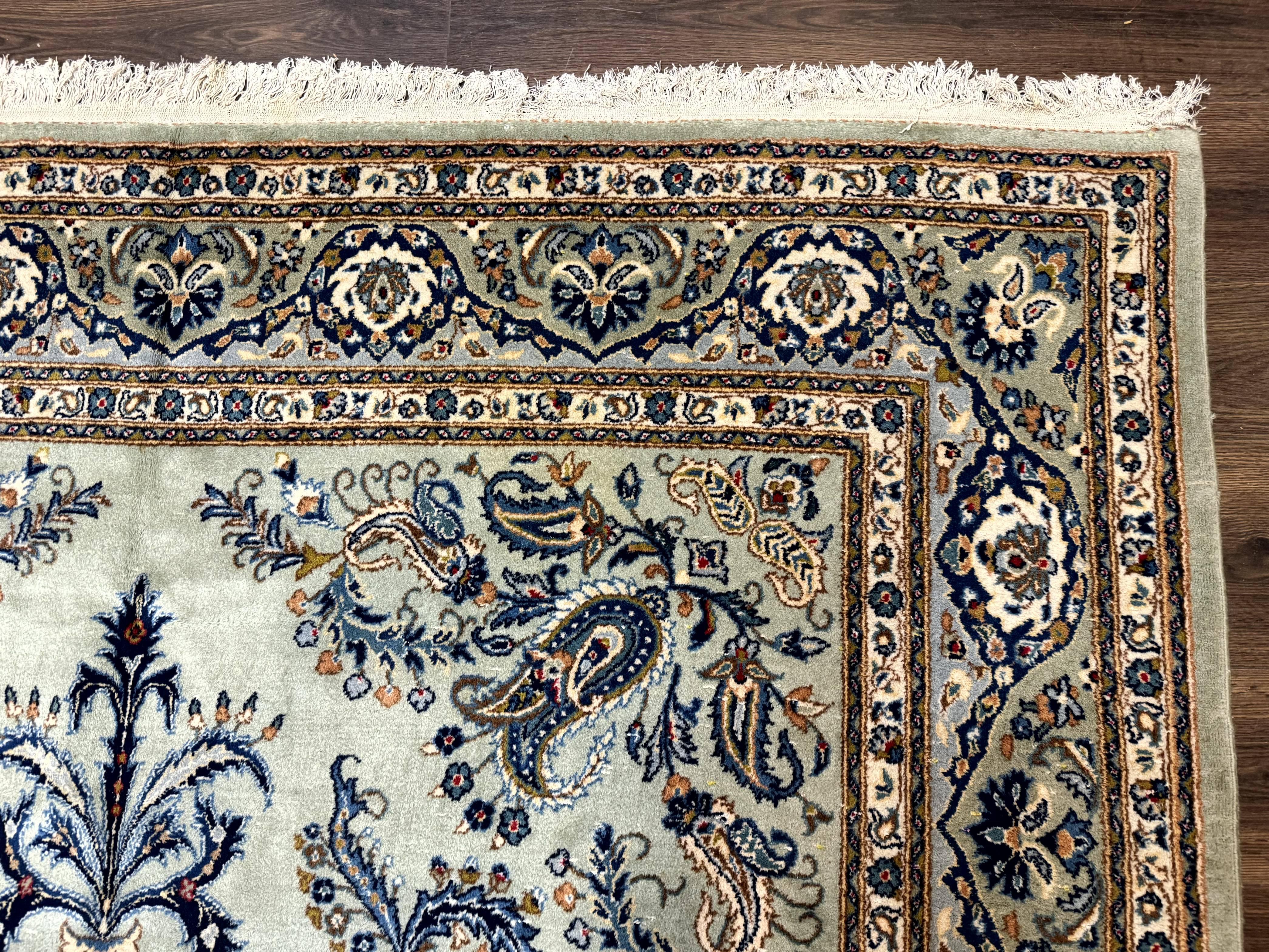 Light Green and Blue Persian Kashan Rug 7x10, Authentic Persian Carpet, Handmade, Wool - Jewel Rugs