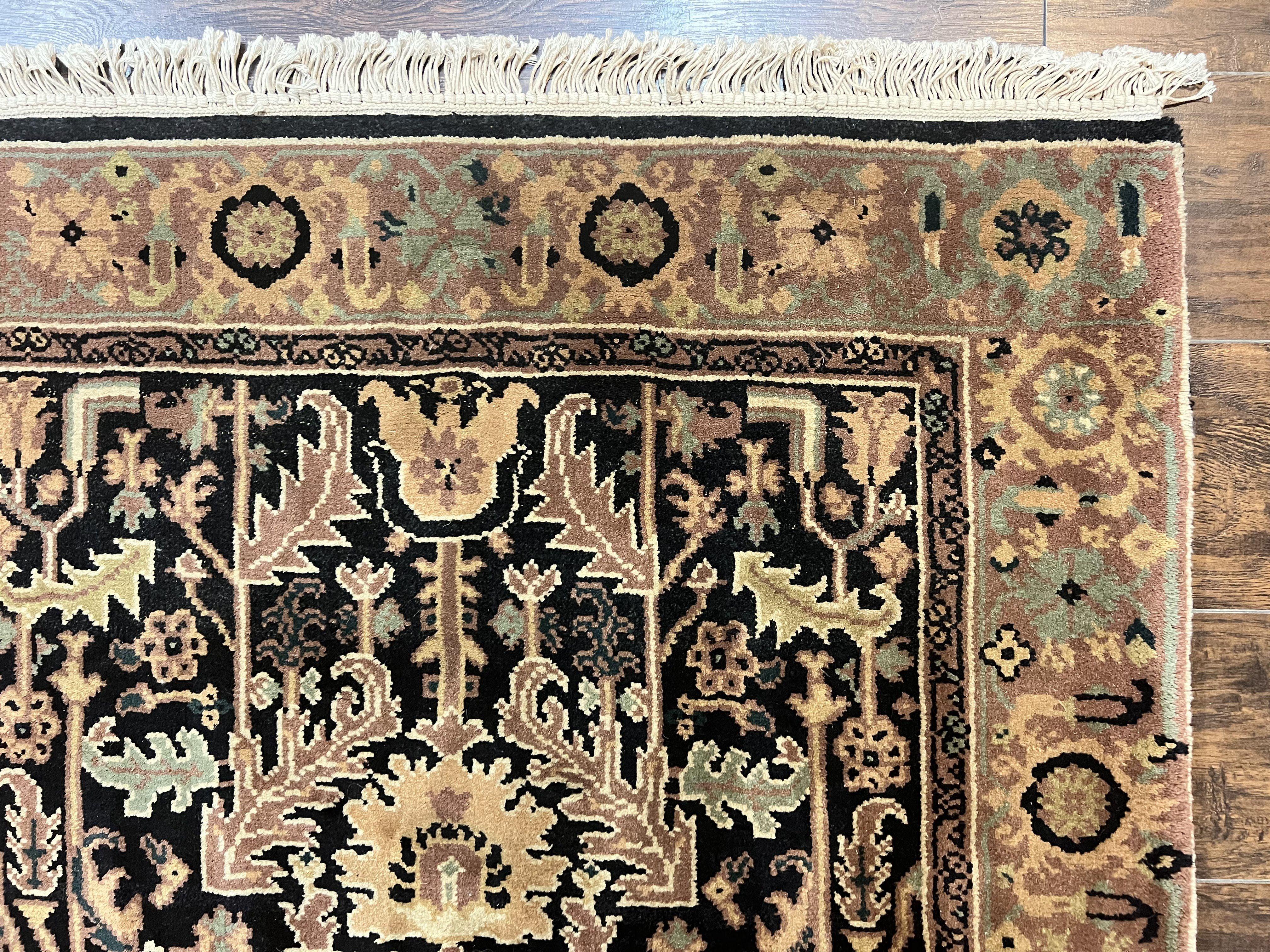 Heriz Rug 3.6 x 5, Handmade Vintage Wool Carpet, Couristan Carpet, Persian Design, Black - Jewel Rugs