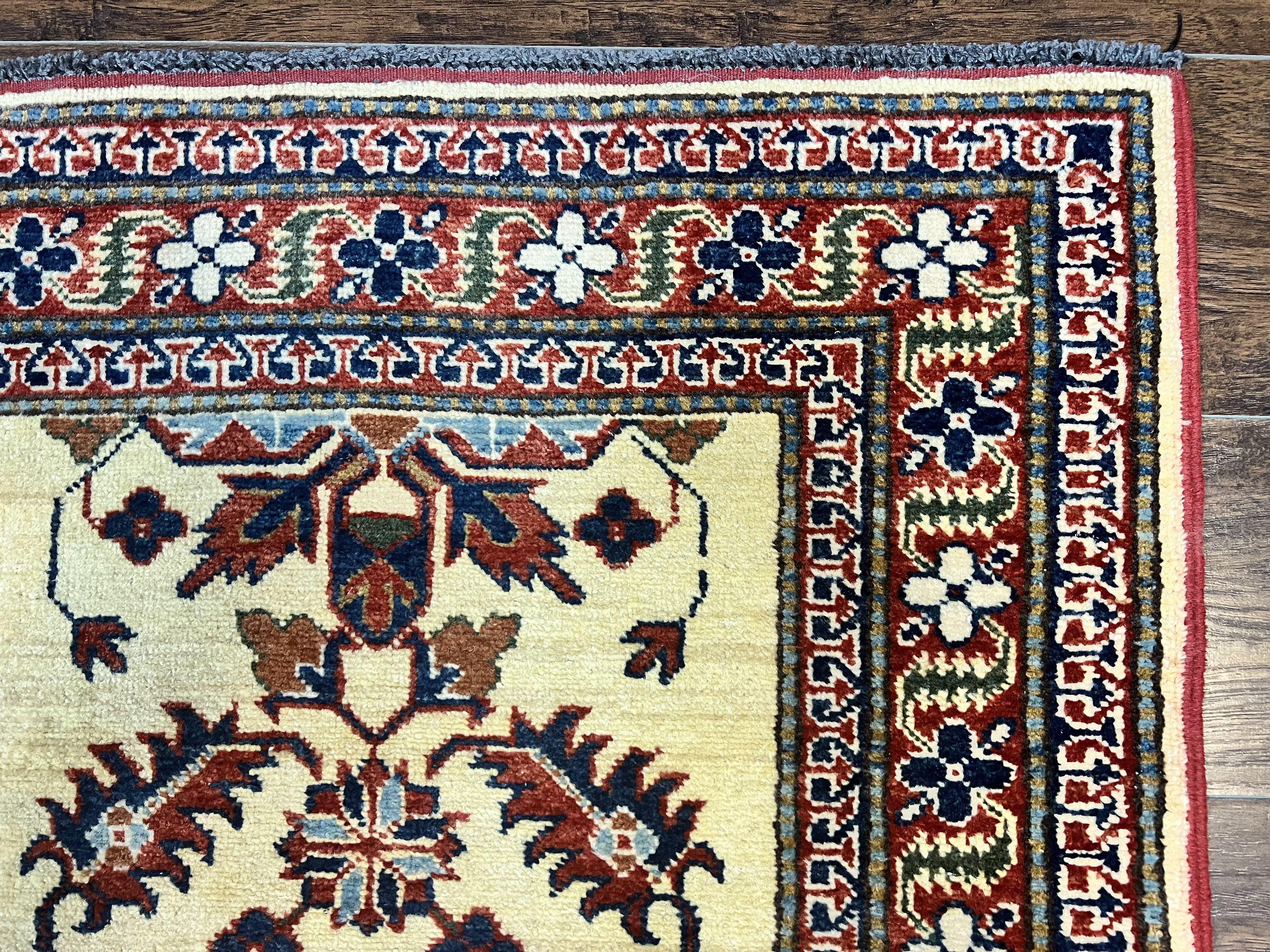 Afghan Heriz Runner Rug 2.9 x 12, Vintage Hand Knotted Persian Carpet for Hallway, 12ft Runner, Wool, Cream - Jewel Rugs