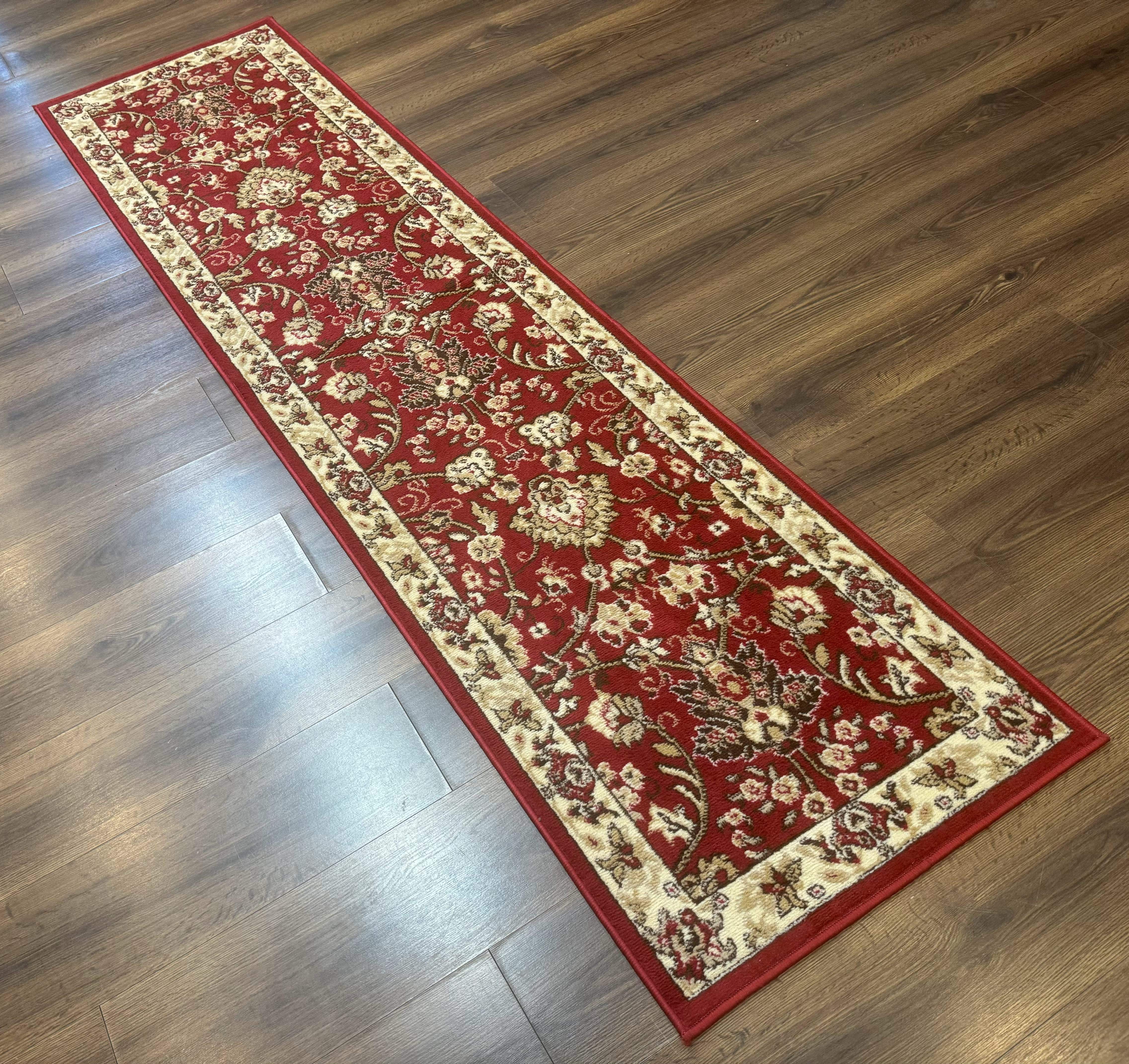 Oriental Runner Rug 2 x 8, Red and Ivory, Floral, 8ft Runner for Hallway - Jewel Rugs