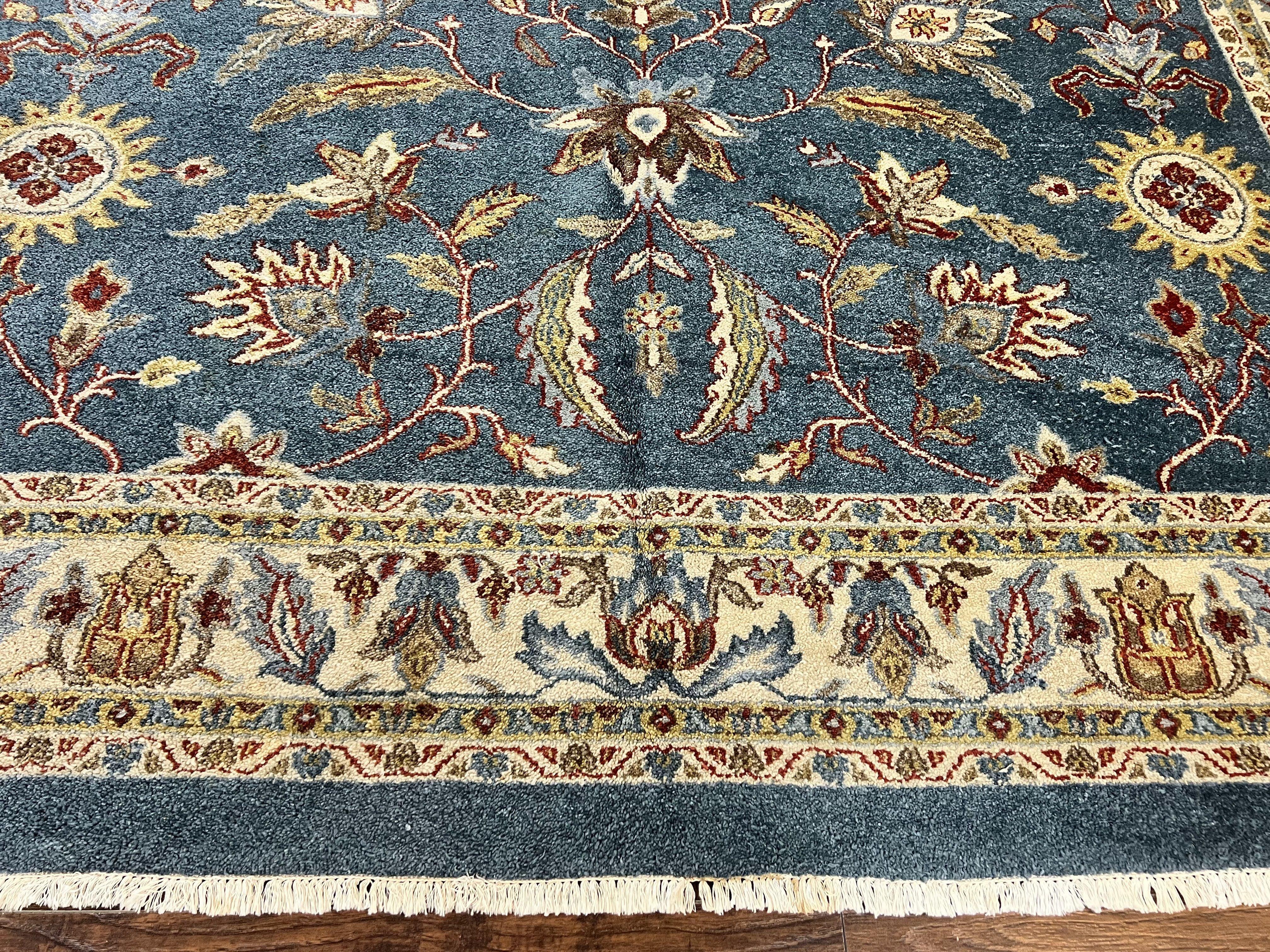 Indo Persian Rug 8x10, Blue Oriental Carpet, Floral, Handmade Vintage Wool Rug - Jewel Rugs