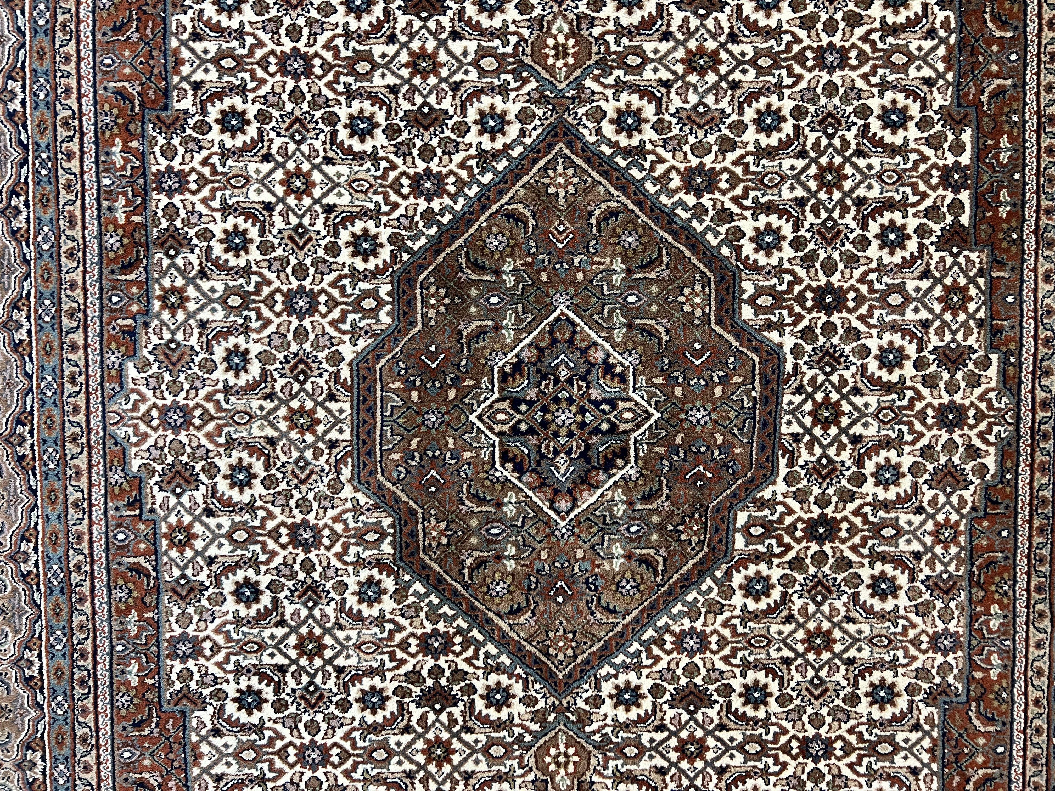 Indo Persian Rug 7x10 ft, Hand Knotted Wool Vintage Oriental Carpet 7 x 10, Traditional Handmade Herati Bidjar Cream Rug, Medallion Rug - Jewel Rugs