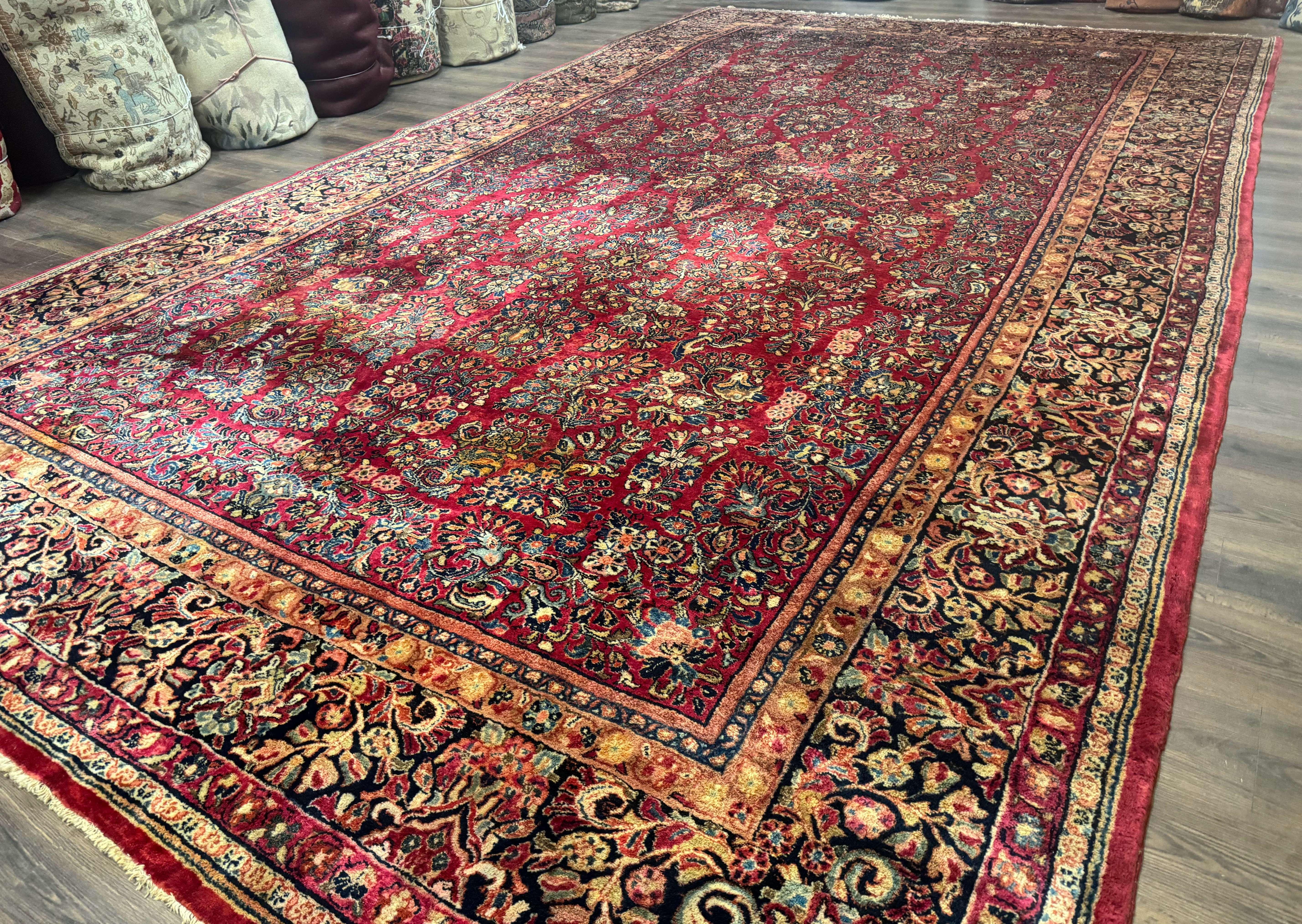 Persian Sarouk Rug 10x18, Palace Size Antique Persian Carpet, Wool, Red, Floral, Handmade Traditional Persian Rug, Extra Large Rug - Jewel Rugs