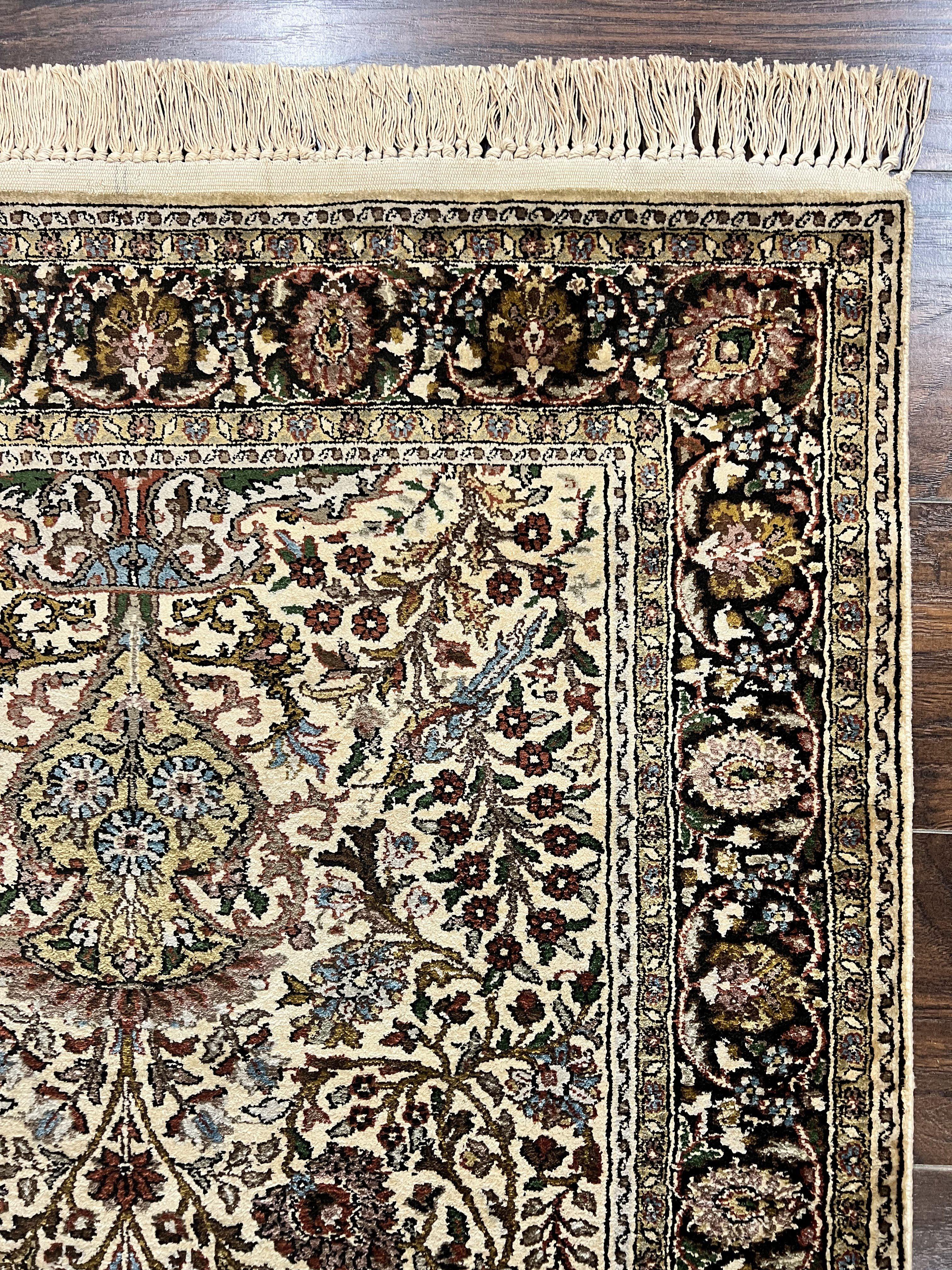 Turkish Kayseri Silk Rug 3x5, Tree of Life Silk Oriental Carpet, Birds Persian Vase Design, Hand Knotted Vintage Fine Rug, 340 KPSI - Jewel Rugs