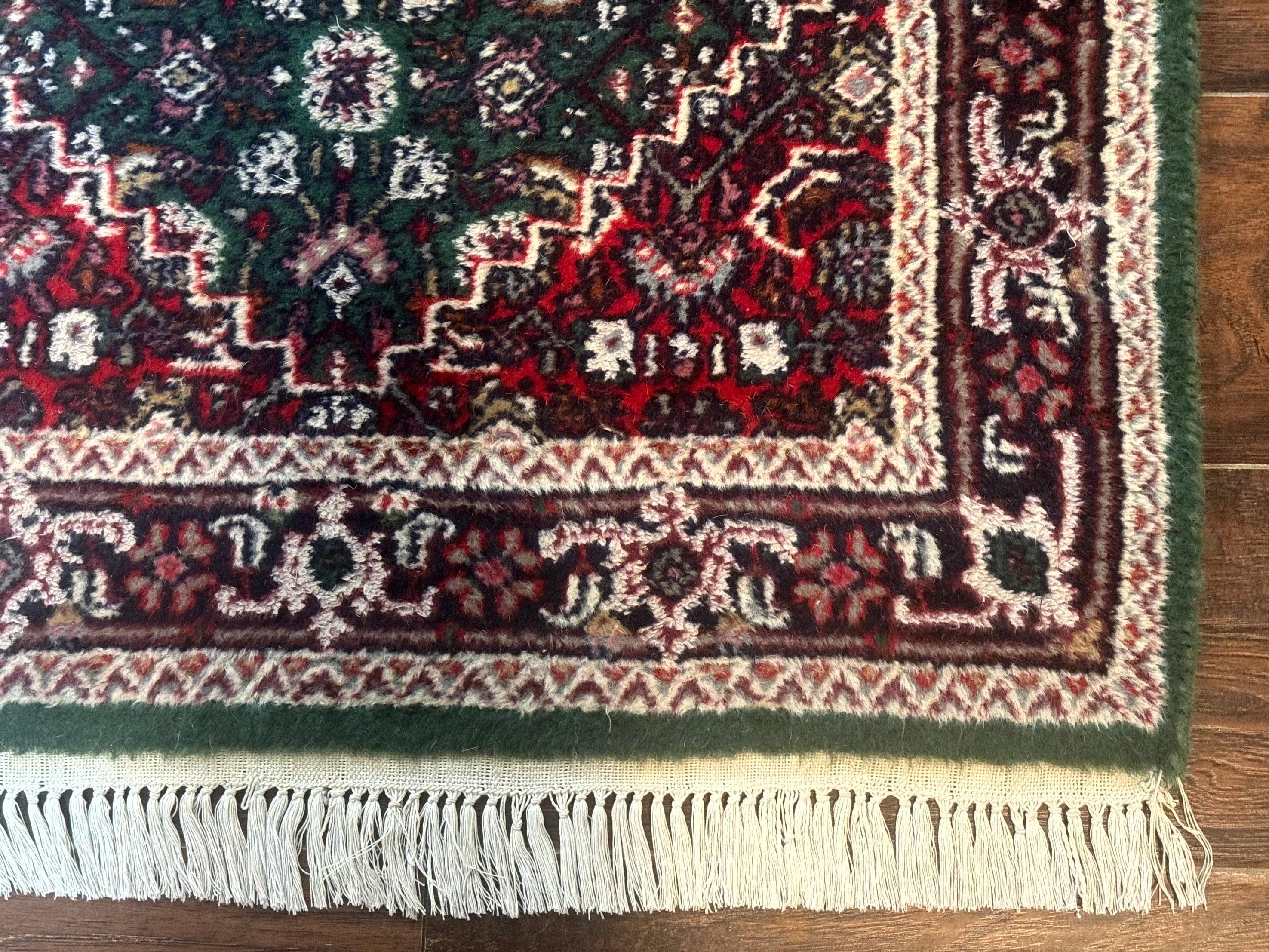 Green Indo Persian Bidjar Runner Rug 3x10, Green and Red - Jewel Rugs