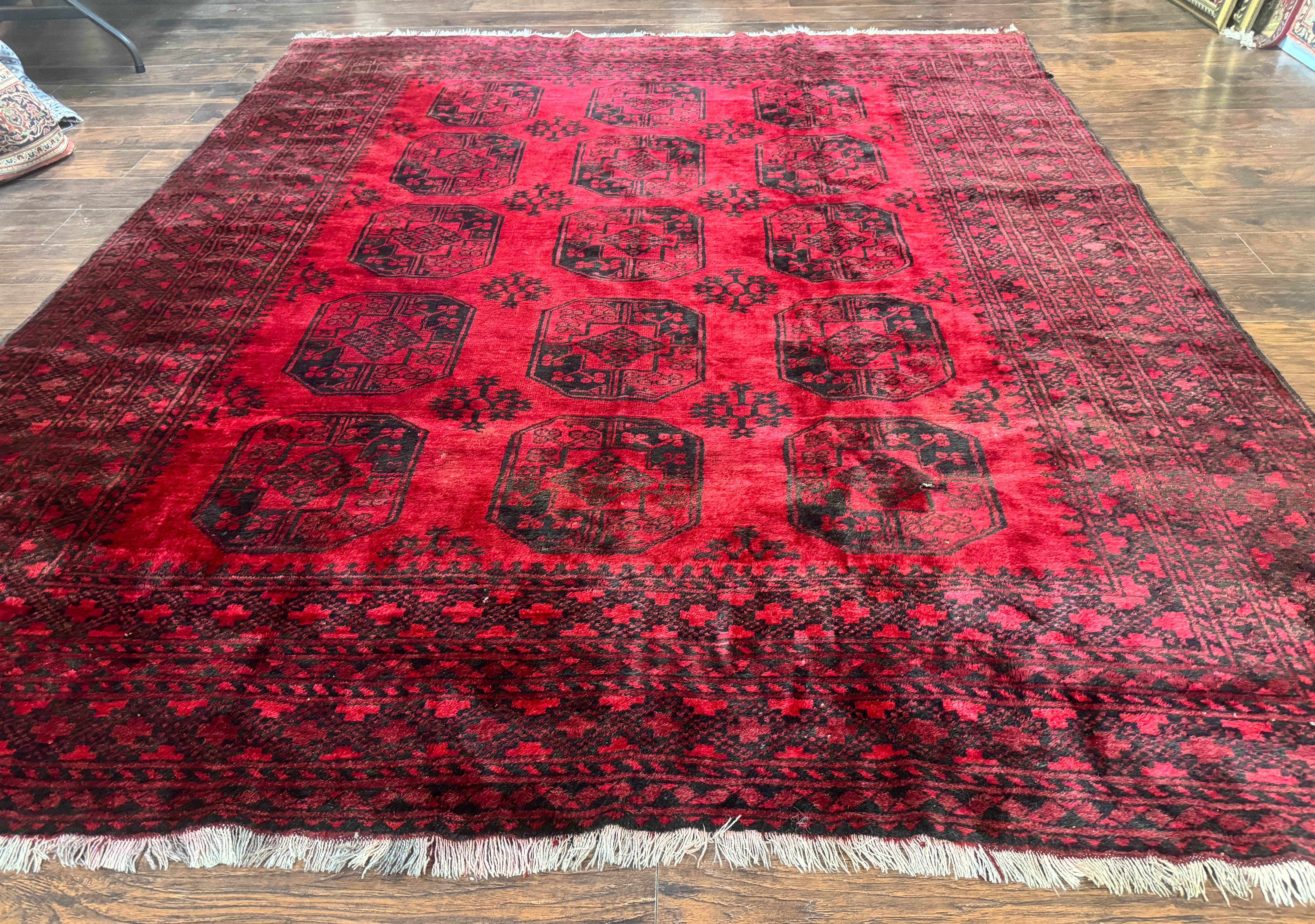 Afghan Turkoman Rug 9x10, Red Beshir Carpet, Tribal, Wool, Antique - Jewel Rugs