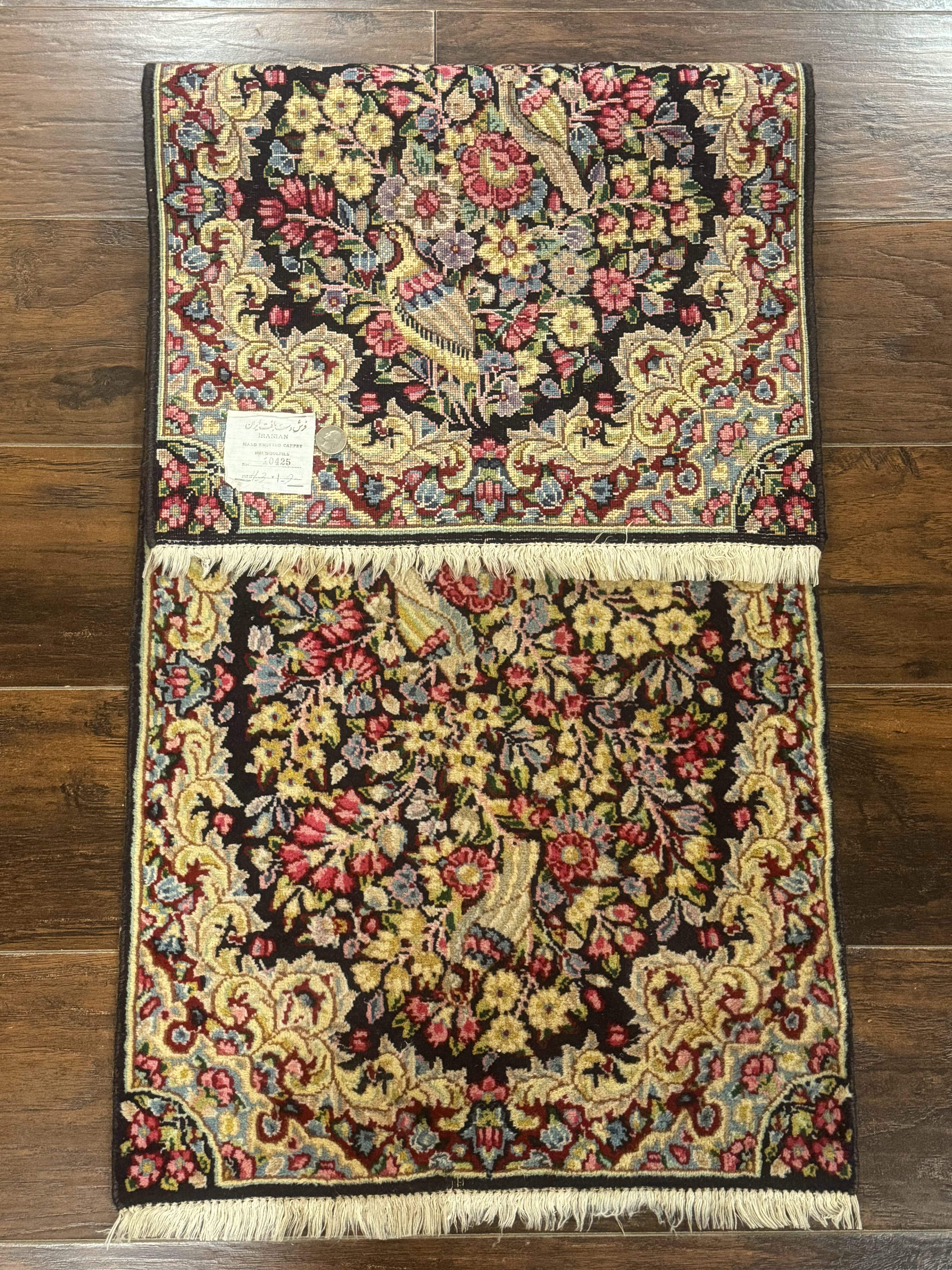 Persian Kerman Double Bag Face Rug, Floral, Birds, Very Fine 225 KPSI, Wool Handmade - Jewel Rugs