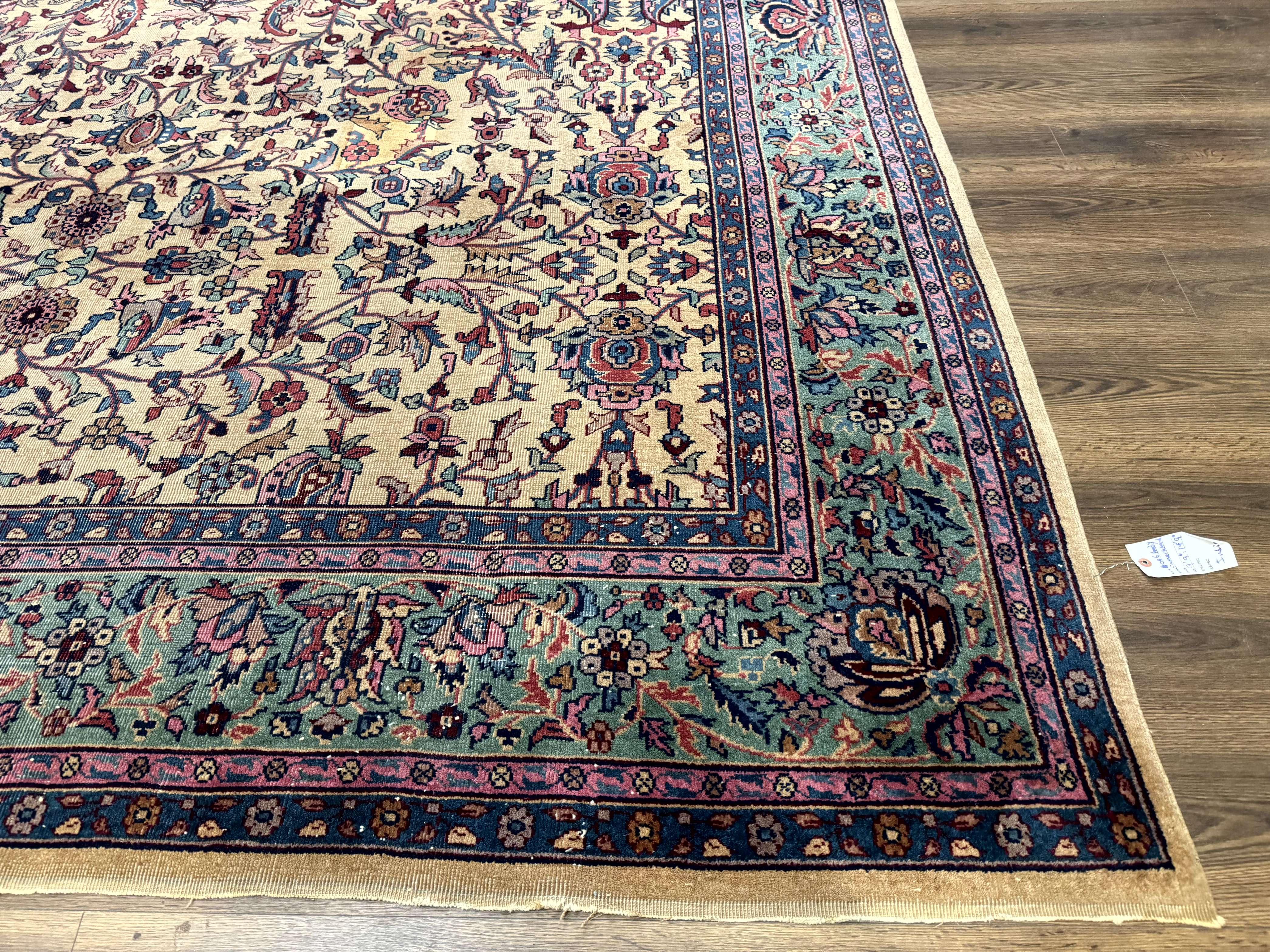 Antique Persian Rug 10x15, Camel and Cyan, Allover Pattern, Rare, Samarkand Rug - Jewel Rugs