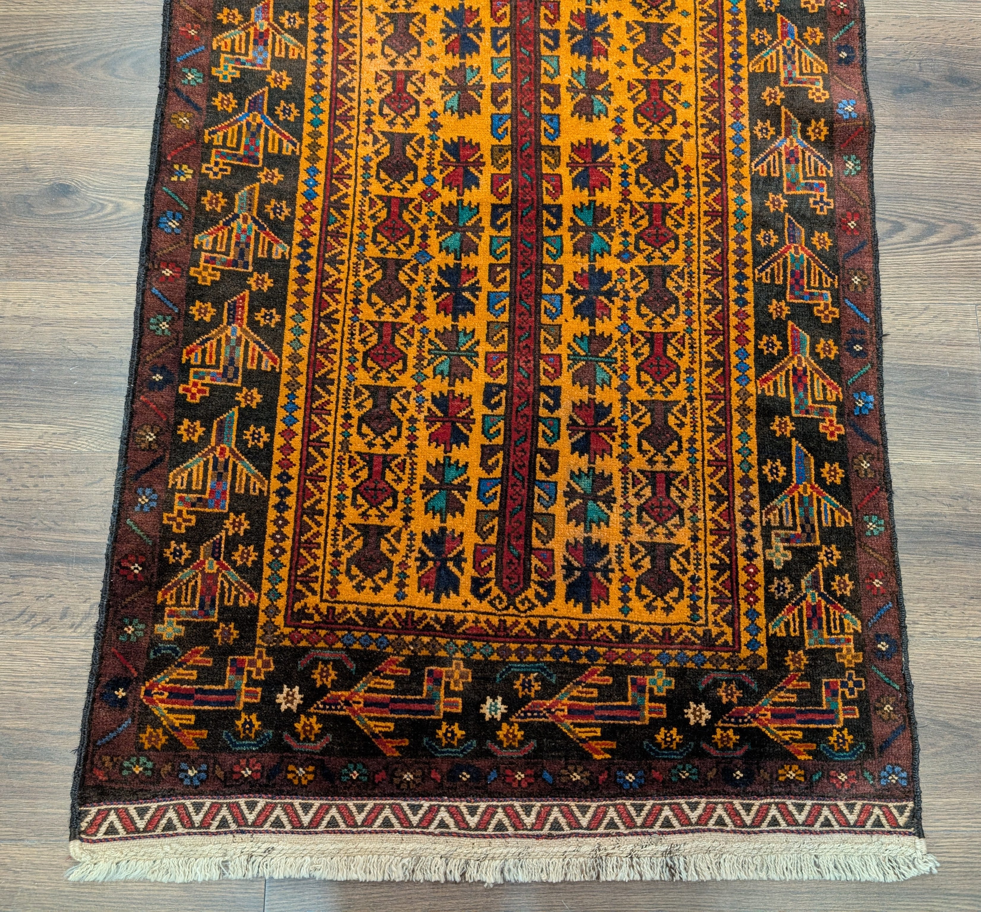 Afghan Baluch Rug 3x5, Tribal Carpet, Orange, Unique - Jewel Rugs