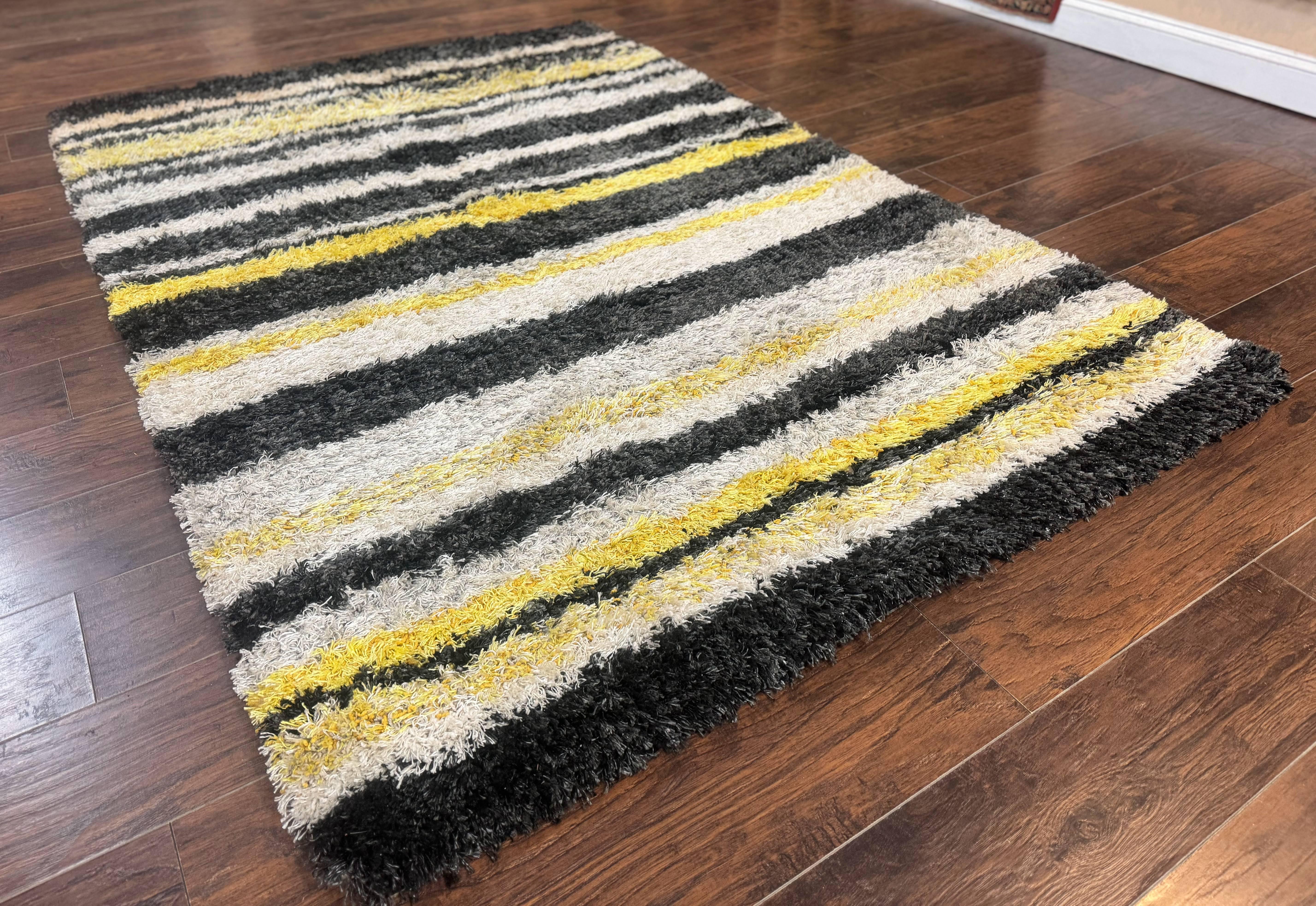 Shag Rug 5x8, Yellow Ivory Charcoal, Contemporary - Jewel Rugs
