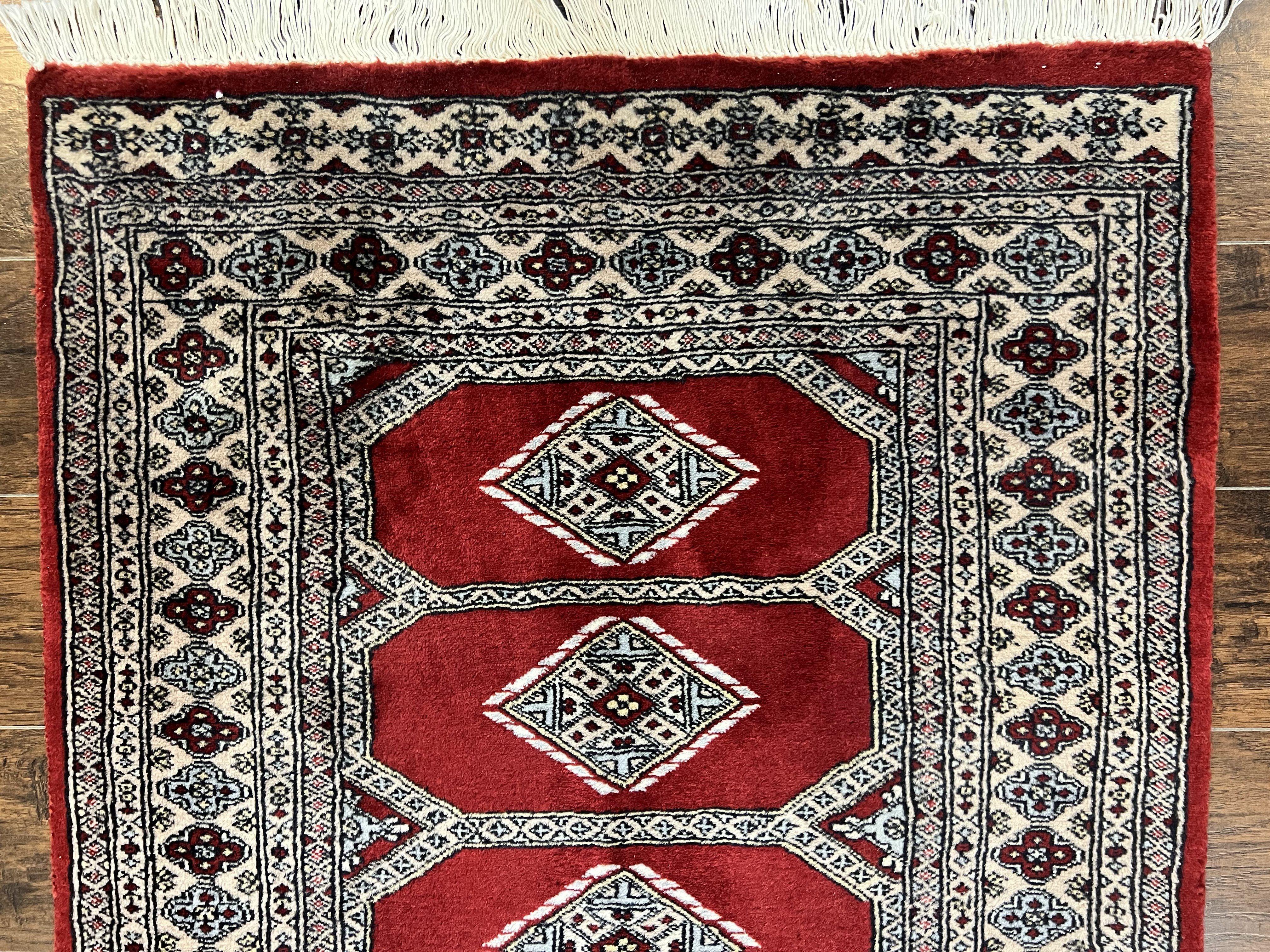 Red Turkoman Bokhara Rug 3x5, Pakistani Carpet 3 x 5 ft, Hand Knotted Wool Vintage Rug - Jewel Rugs