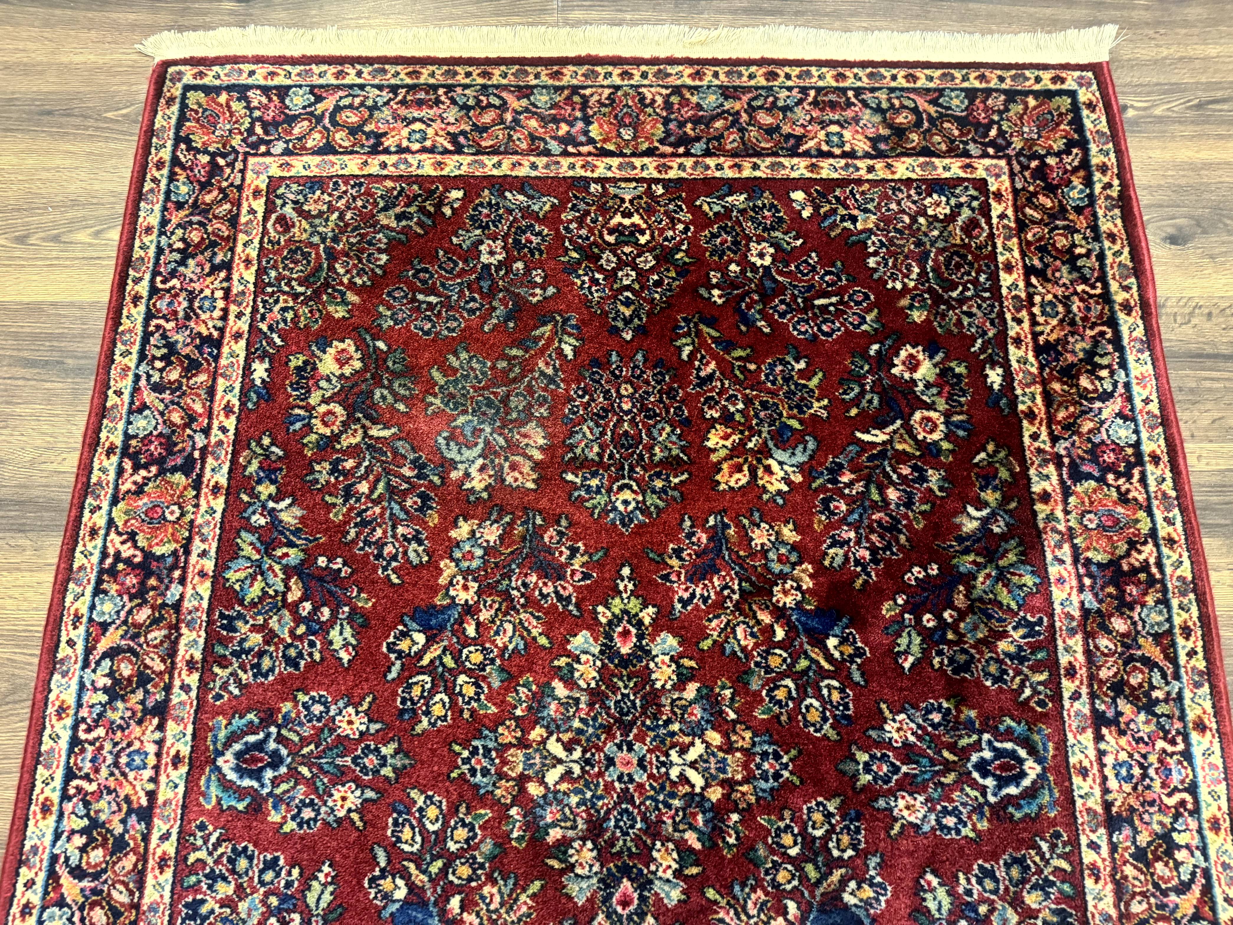 Karastan Rug 4x6 Red Sarouk #785, Wool Pile Original 700 Series, Vintage Discontinued - Jewel Rugs