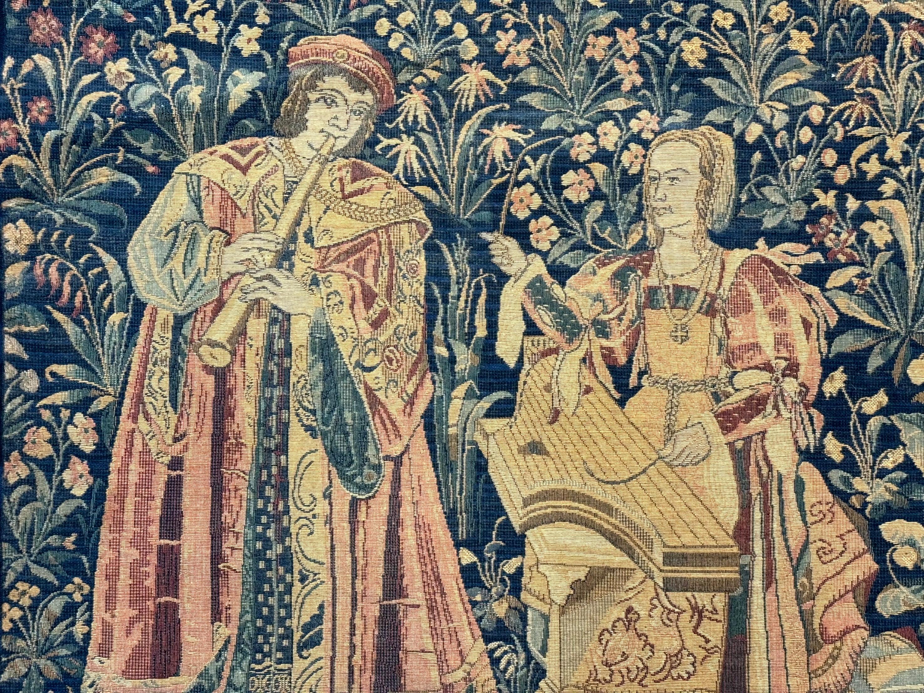 Vintage Belgium Tapestry 2x3 with Red, European Design, Flemish Tapestry - Jewel Rugs