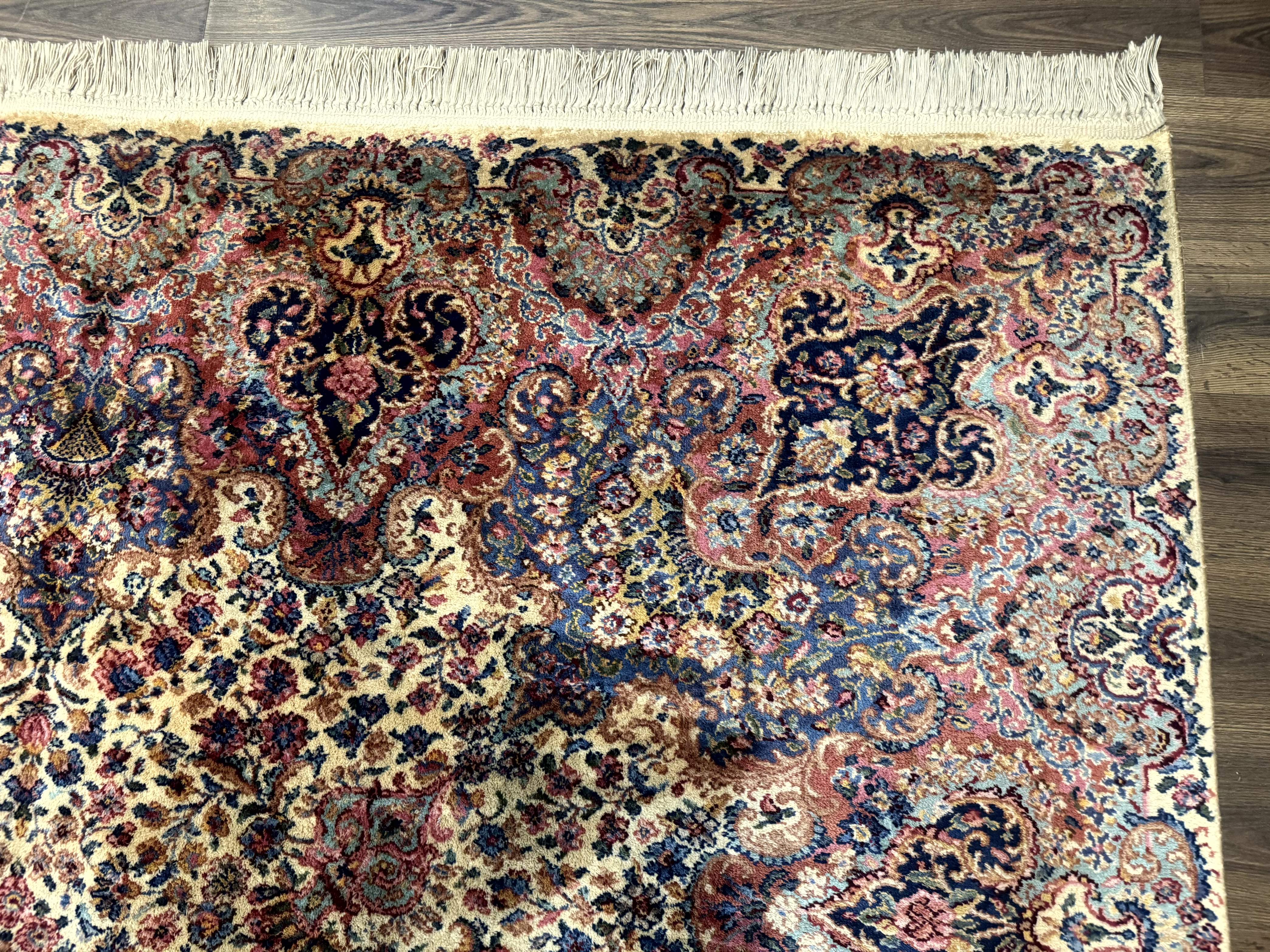 Karastan Ivory Floral Kirman Rug 8.8 x 12, Wool Vintage Discontinued - Jewel Rugs