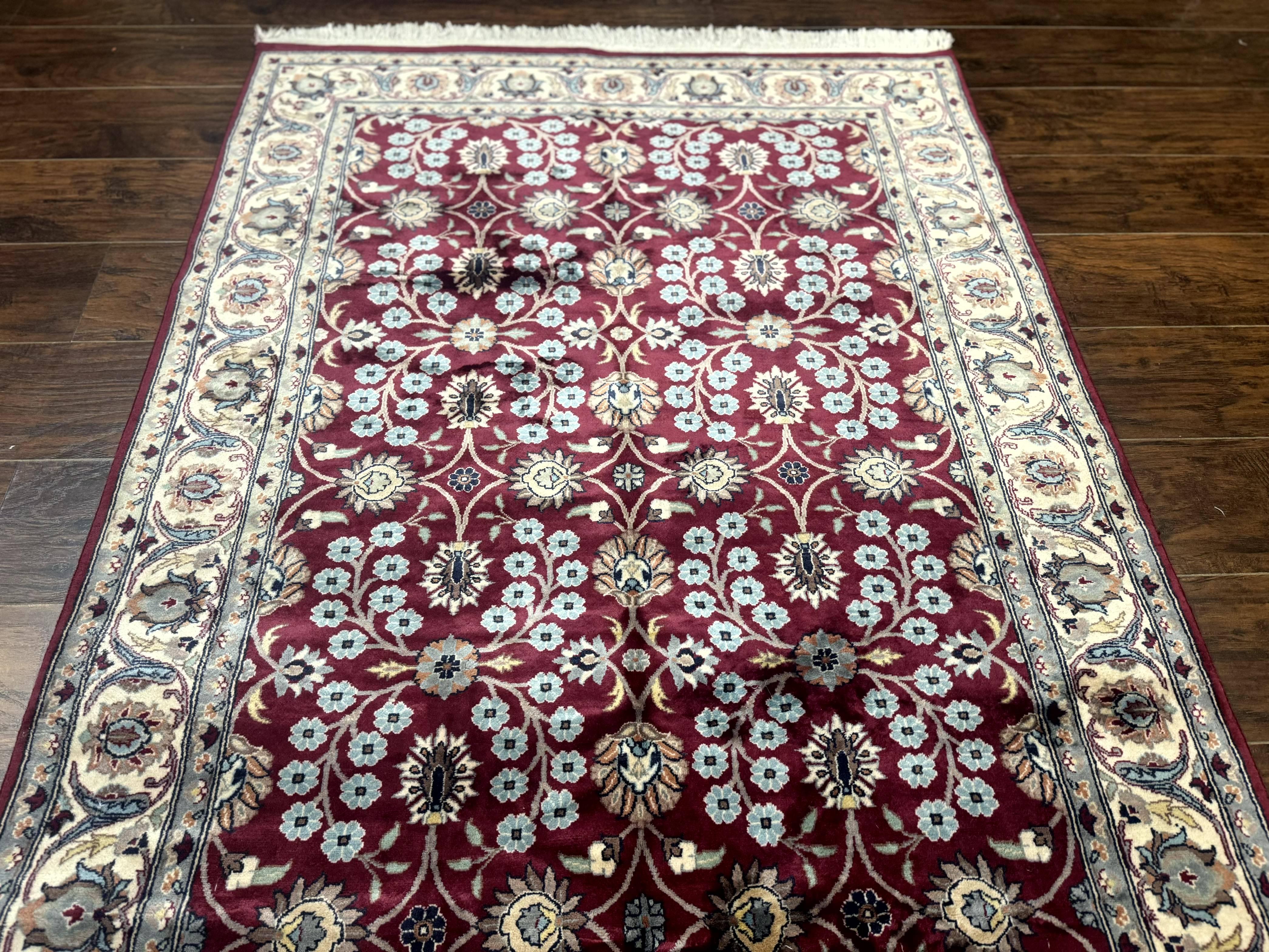 Pak Persian Rug 4x6, Floral Allover, Vintage Wool Carpet, Plum and Ivory - Jewel Rugs