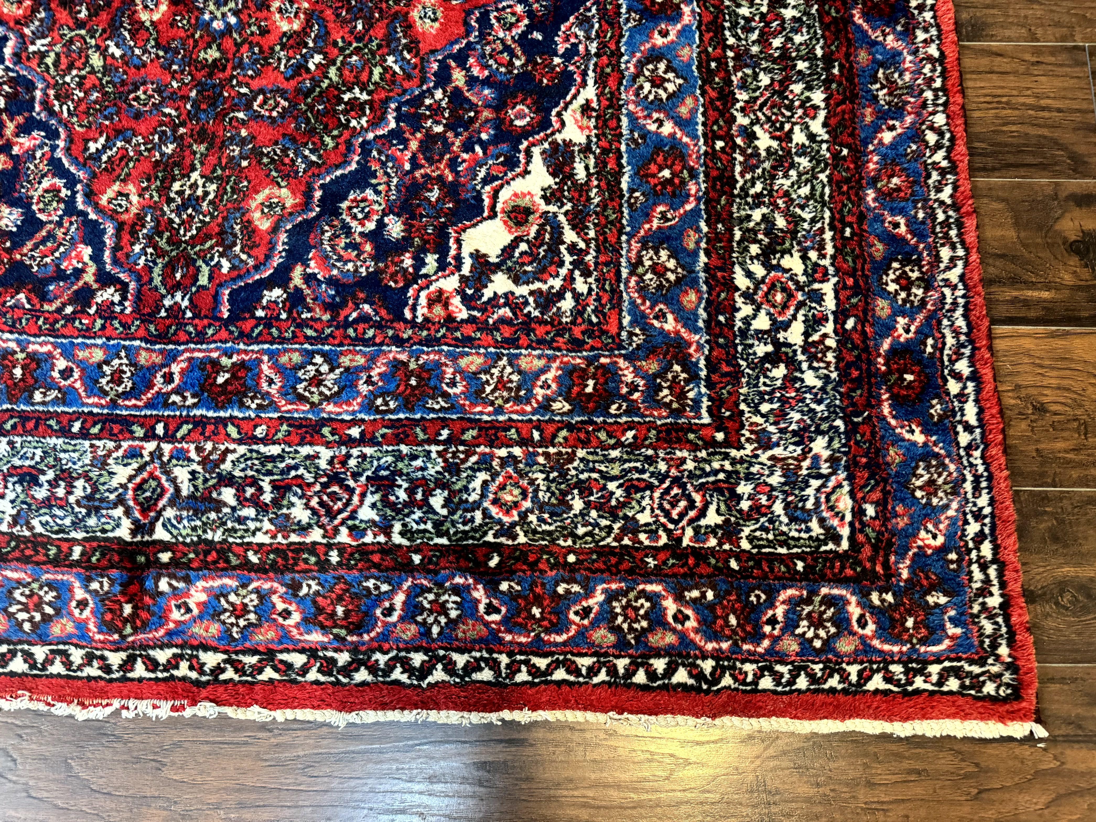 Persian Tribal Rug 6x11, Red Blue Ivory, Antique Persian Carpet, Hamadan Dargazin Carpet - Jewel Rugs