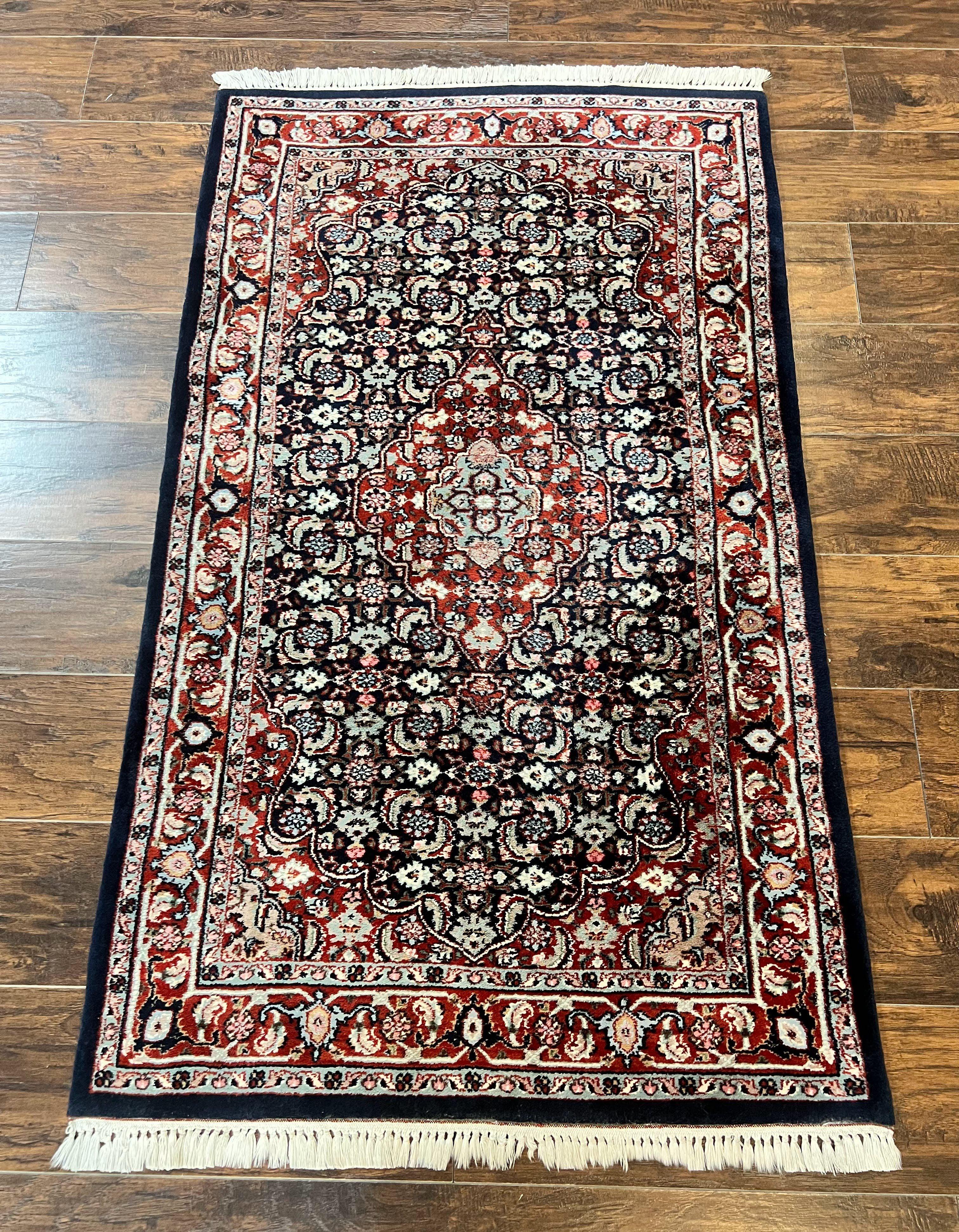 Indo Persian Rug 3x4, Herati Allover Pattern, Midnight Blue and Red, Small Vintage Handmade Wool Rug - Jewel Rugs